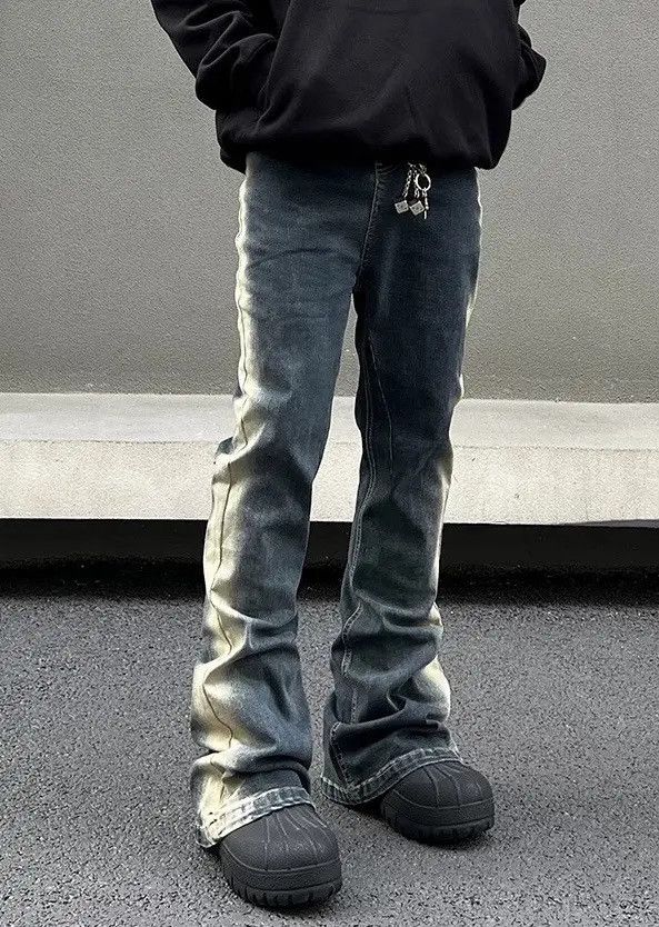 Japanese Brand × Vintage Avant garde retro side stripe tie dye flared jeans pants Size US 30 / EU 46 - 2 Thumbnail