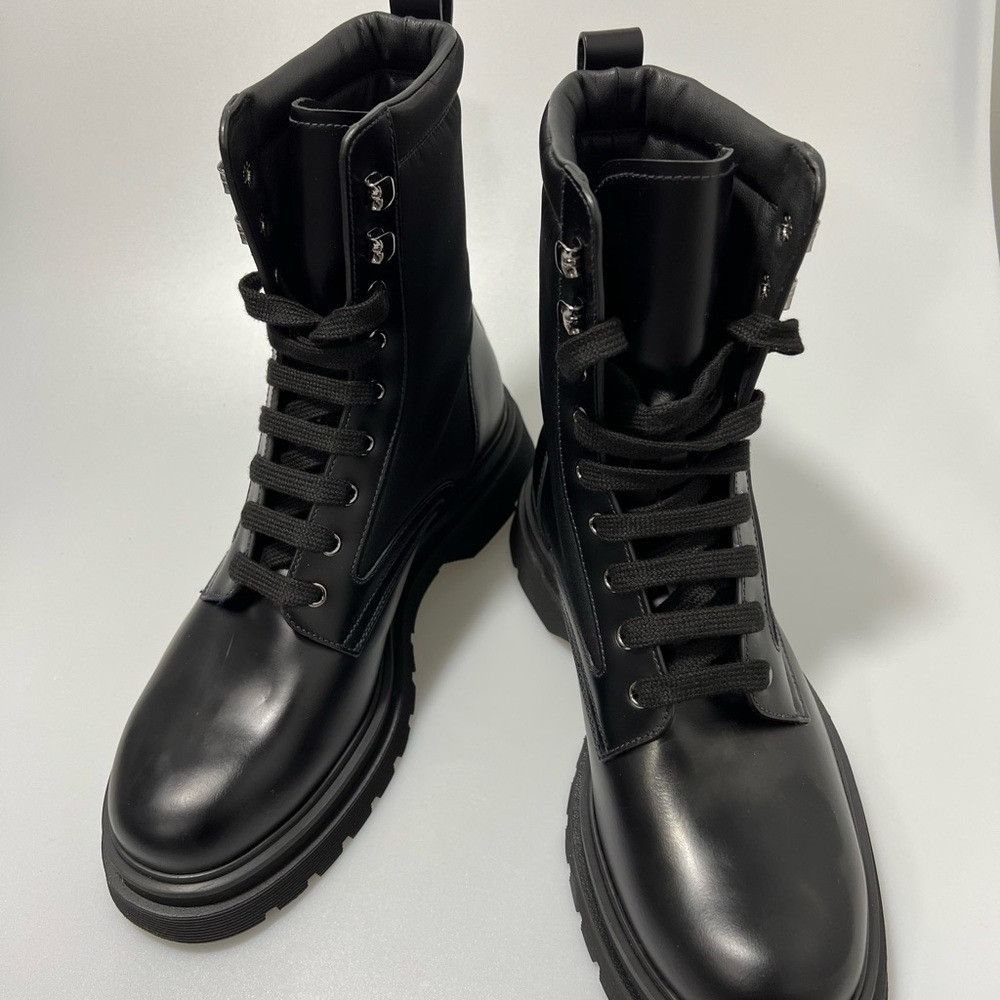 Prada Prada 40 Logo Leather & Nylon Lug-Sole Combat Boots Black Me Size US 8 / EU 41 - 2 Thumbnail