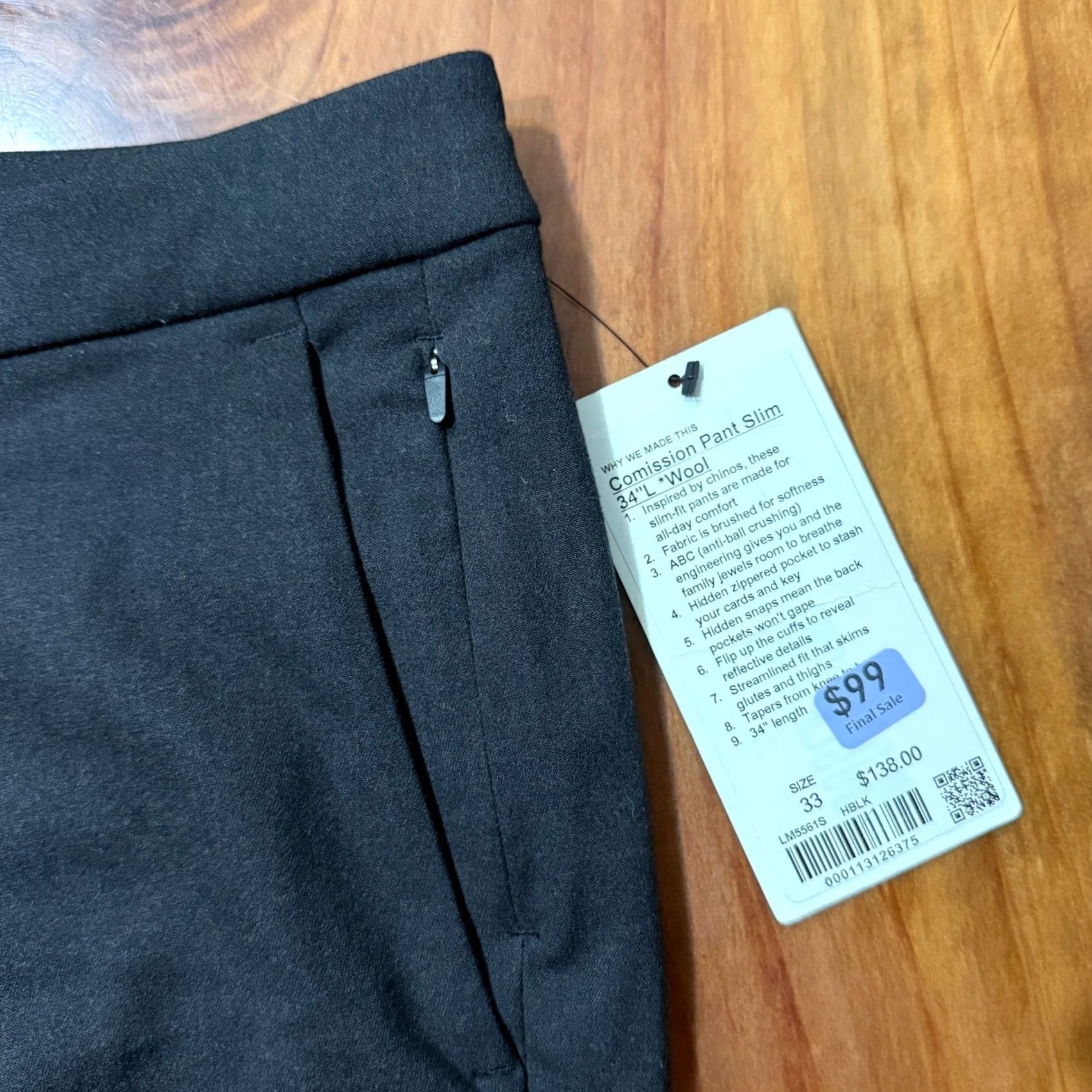 Lululemon Lululemon Mens Comission pants 34 Wool Stretch Straight Slim Chinos Dress Pants Black 34 Mens Regular 32 Inseam Size US 34 / EU 50 - 5 Thumbnail