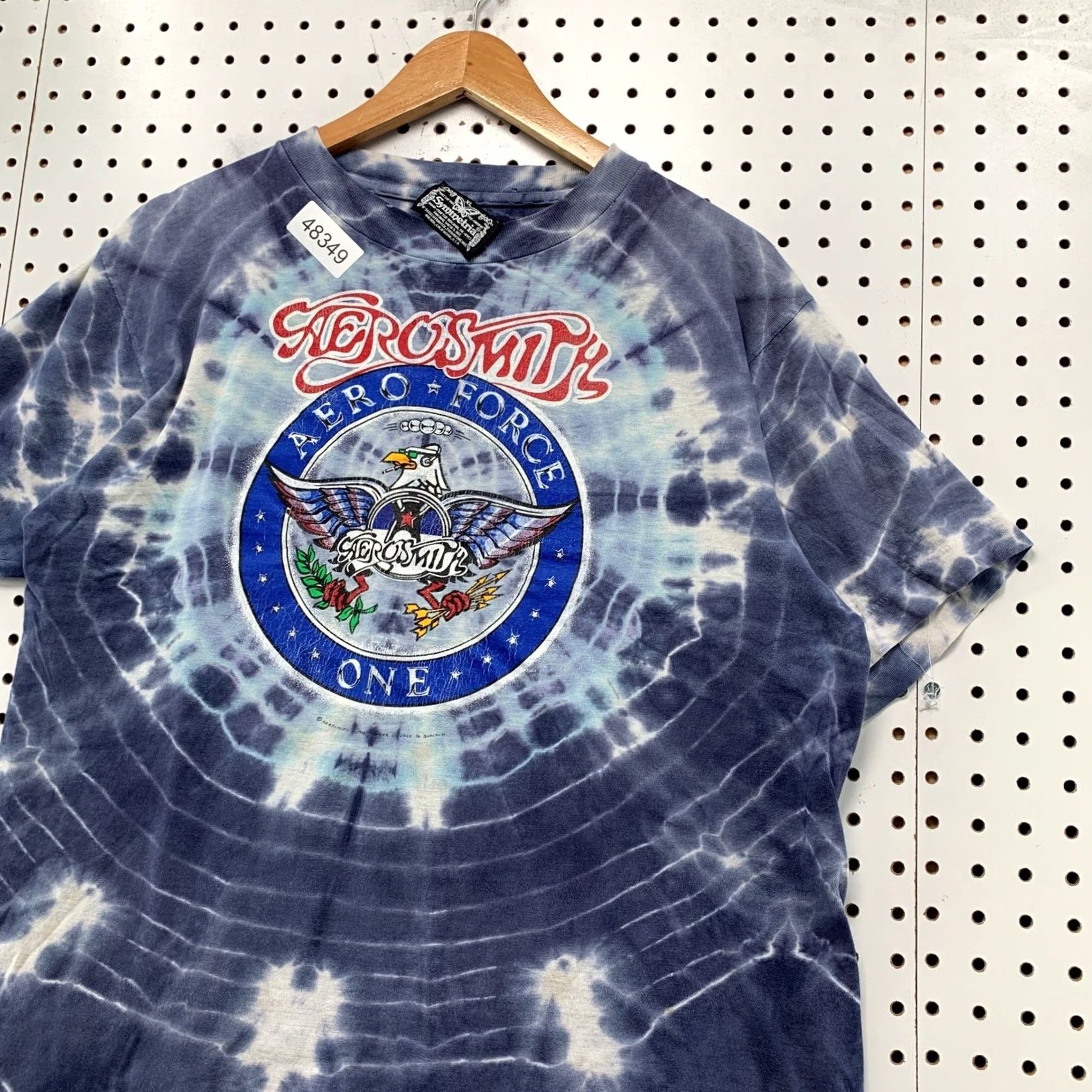 Aerosmith VINTAGE Aerosmith T Shirt Mens XL Blue Tie Dye Aero Force One Rock Band USA Shirt Adults XL Blue Crew Neck Short Sleeve Logo Graphic Print 1990s Size US XL / EU 56 / 4 - 4 Thumbnail