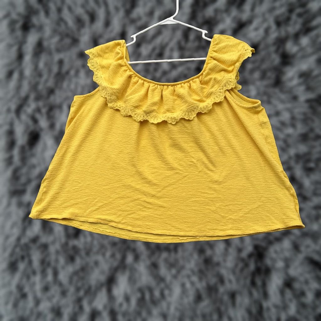 Vintage Cato Blouse Women's 18W Plus Round Neck Sleeveless Ruffle Cottagecore Boho Peasant Romantic Feminine Yellow Size XXL / US 16-18 / IT 52-54 - 1 Thumbnail