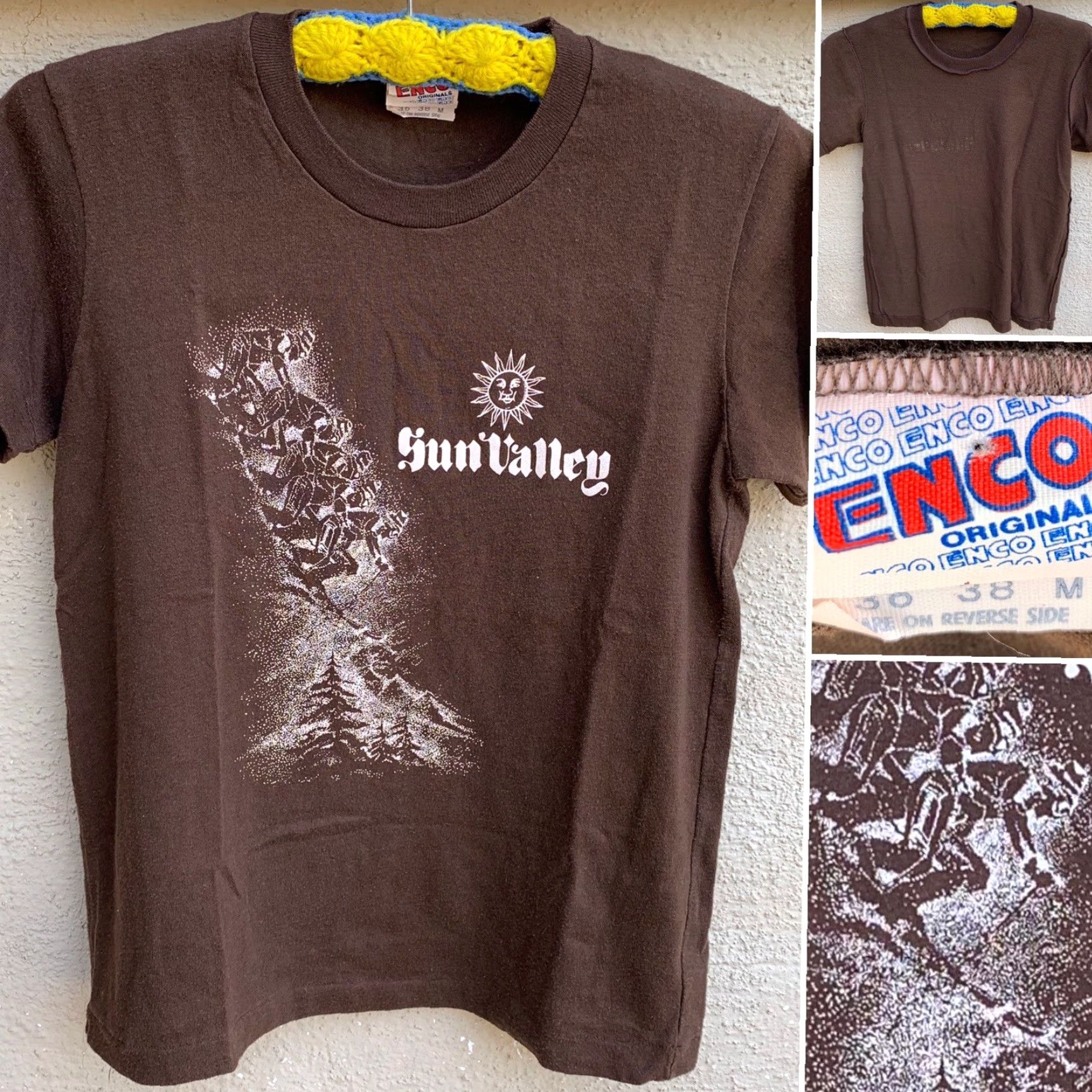 Vintage VINTAGE Enco Originals Sun Valley T Shirt Men's M Brown Graphic Tee 1980s Single Stitch Made In USA Ski Snow Sportswear/Beach Size US M / EU 48-50 / 2 - 2 Thumbnail