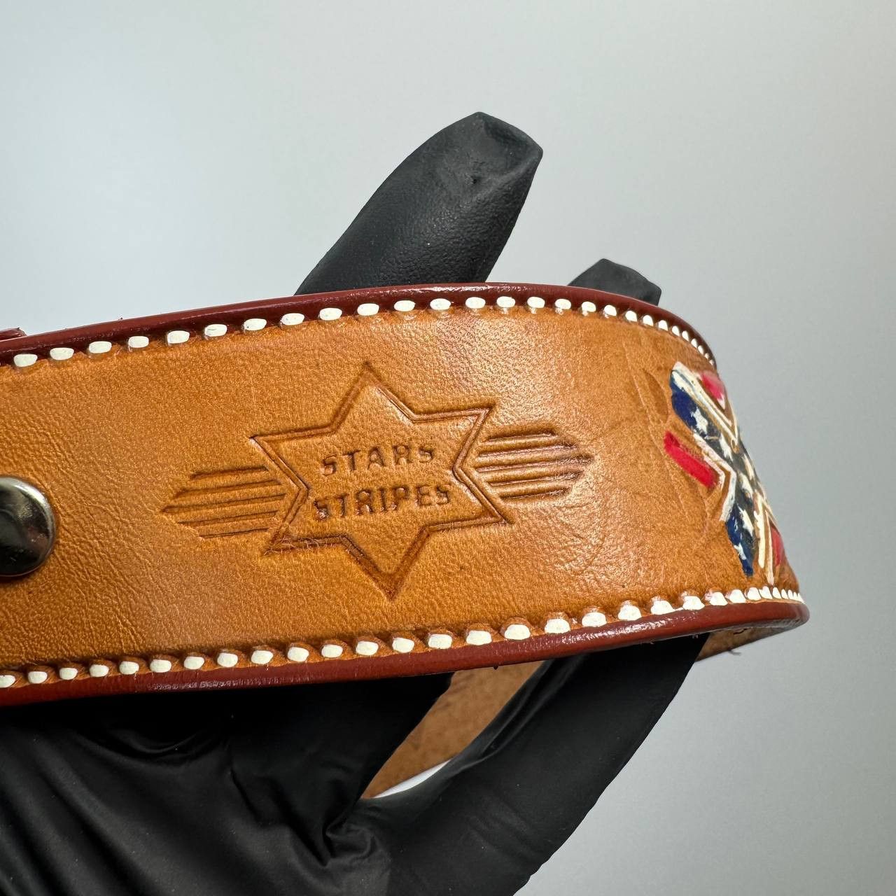 Stars & Stripes Vintage Stars And Stripes Western Leather Belt Tooled Brown Size 34 - 5 Thumbnail