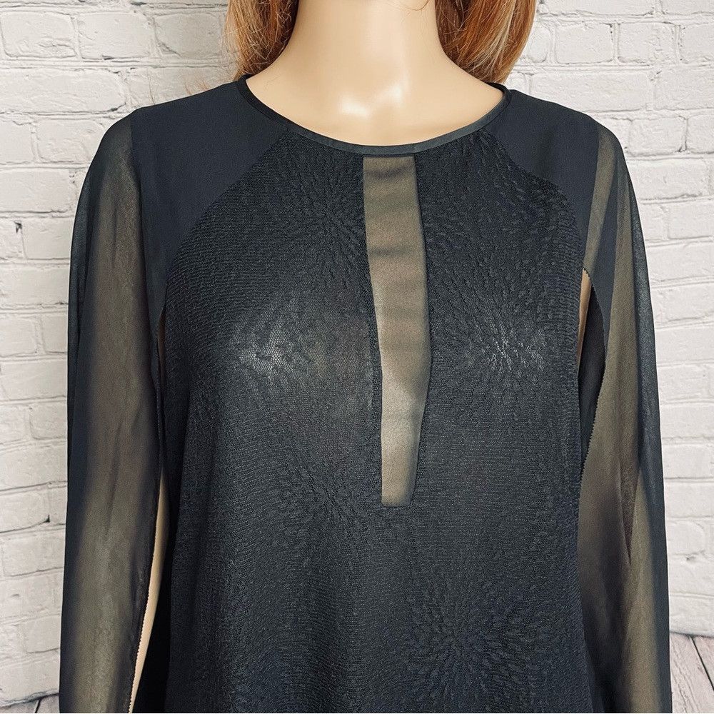 Halston Heritage Halston Heritage Black Lace Chiffon Split Sleeve Blouse Siz Size L / US 10 / IT 46 - 2 Thumbnail