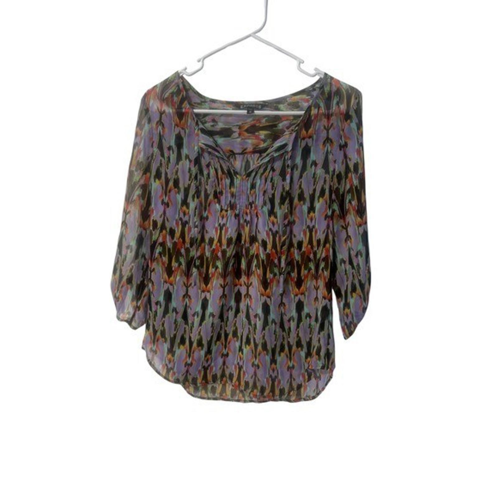 Express Express Blouse Abstract Print 3/4 Sleeve Sheer Top XS Size XS / US 0-2 / IT 36-38 - 1 Thumbnail