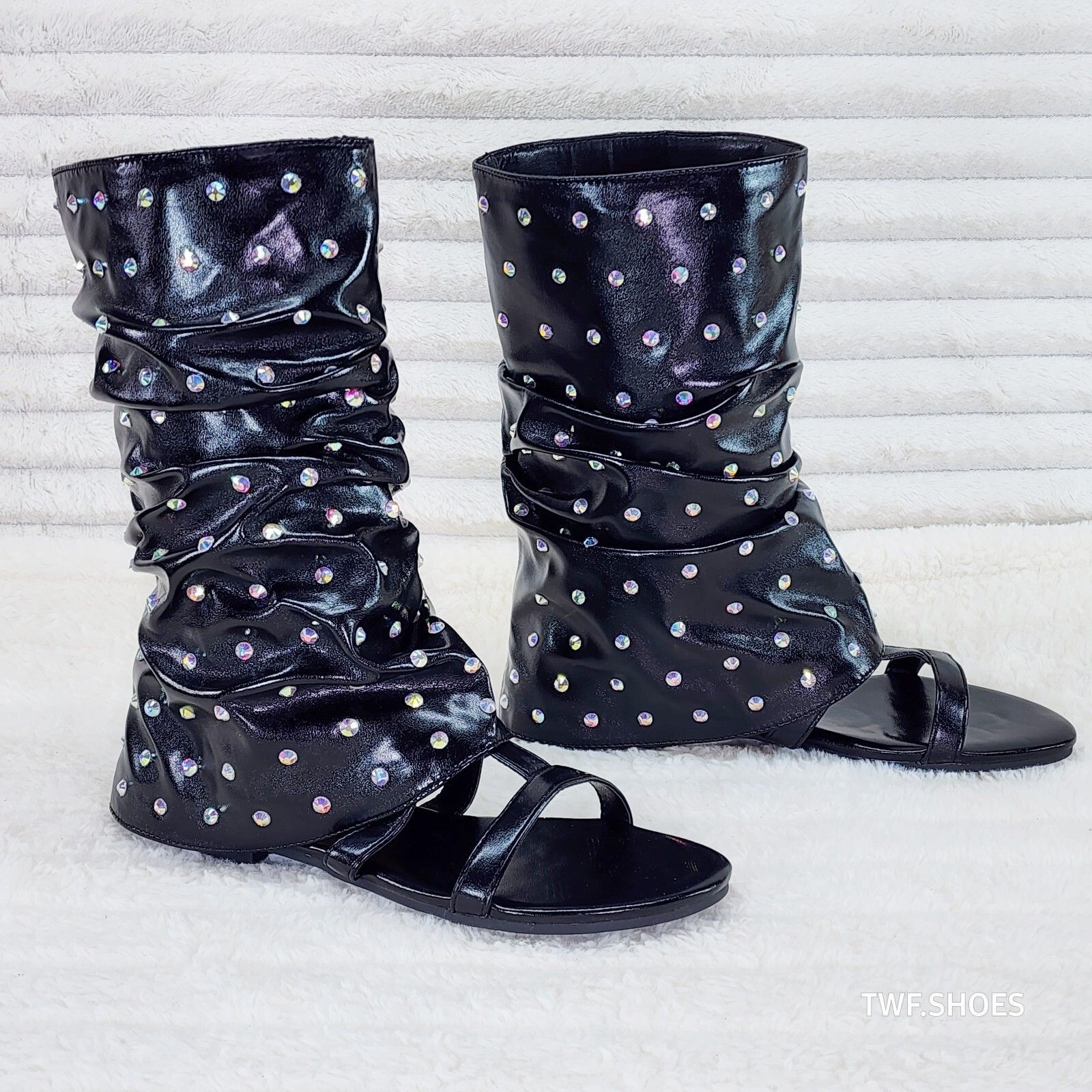 Other Fabulous Metallic Black Upper & Rhinestones Sandal Slouch Bo Size US 6 / IT 36 - 1 Thumbnail