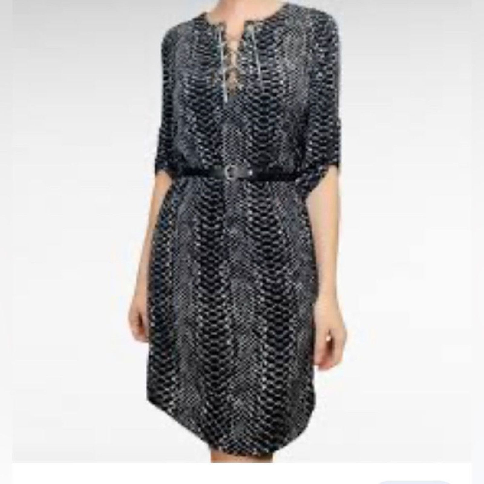 Michael Kors Michael Kors Gray Snake Animal Print Lace Up Chain Dress XS Size XS / US 0-2 / IT 36-38 - 2 Thumbnail