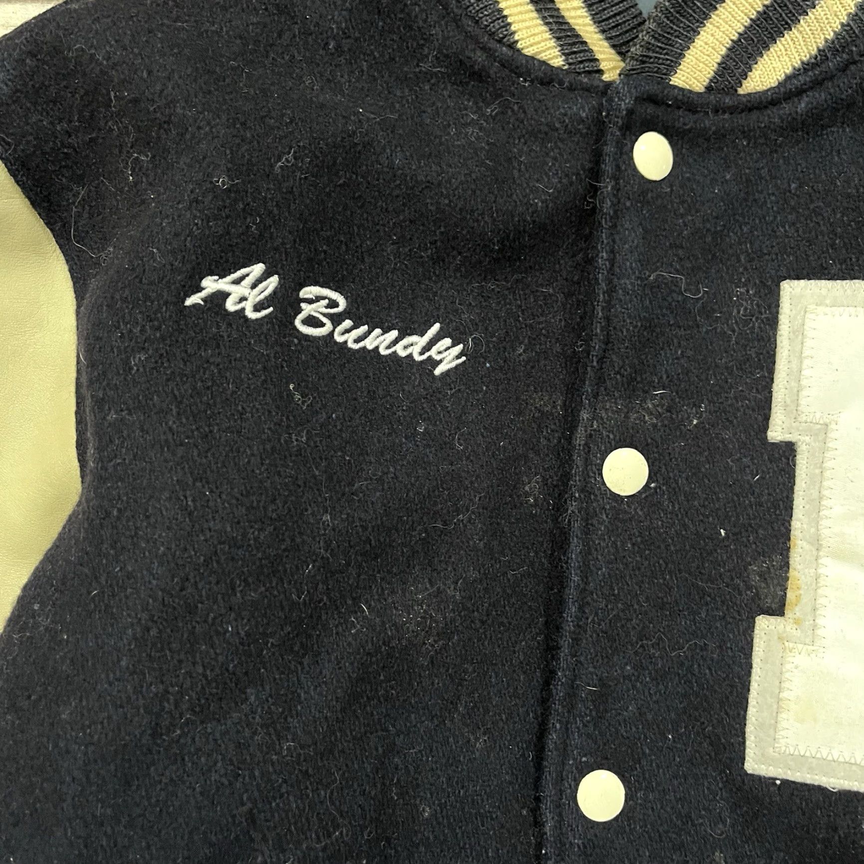 VINTAGE Married With Children Al Bundy Polk High Wool Leather Varsity Promo Jacket Vtg Blue S 80s Mens