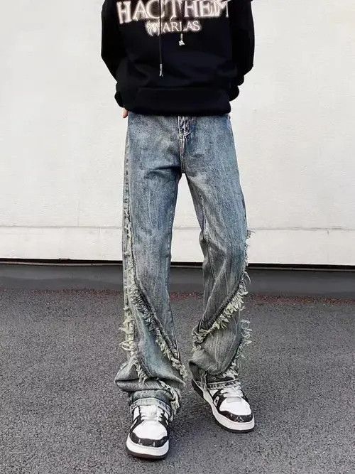 Japanese Brand × Jean Vintage washed fringed raw edge straight-leg jeans Size US 32 / EU 48 - 2 Thumbnail