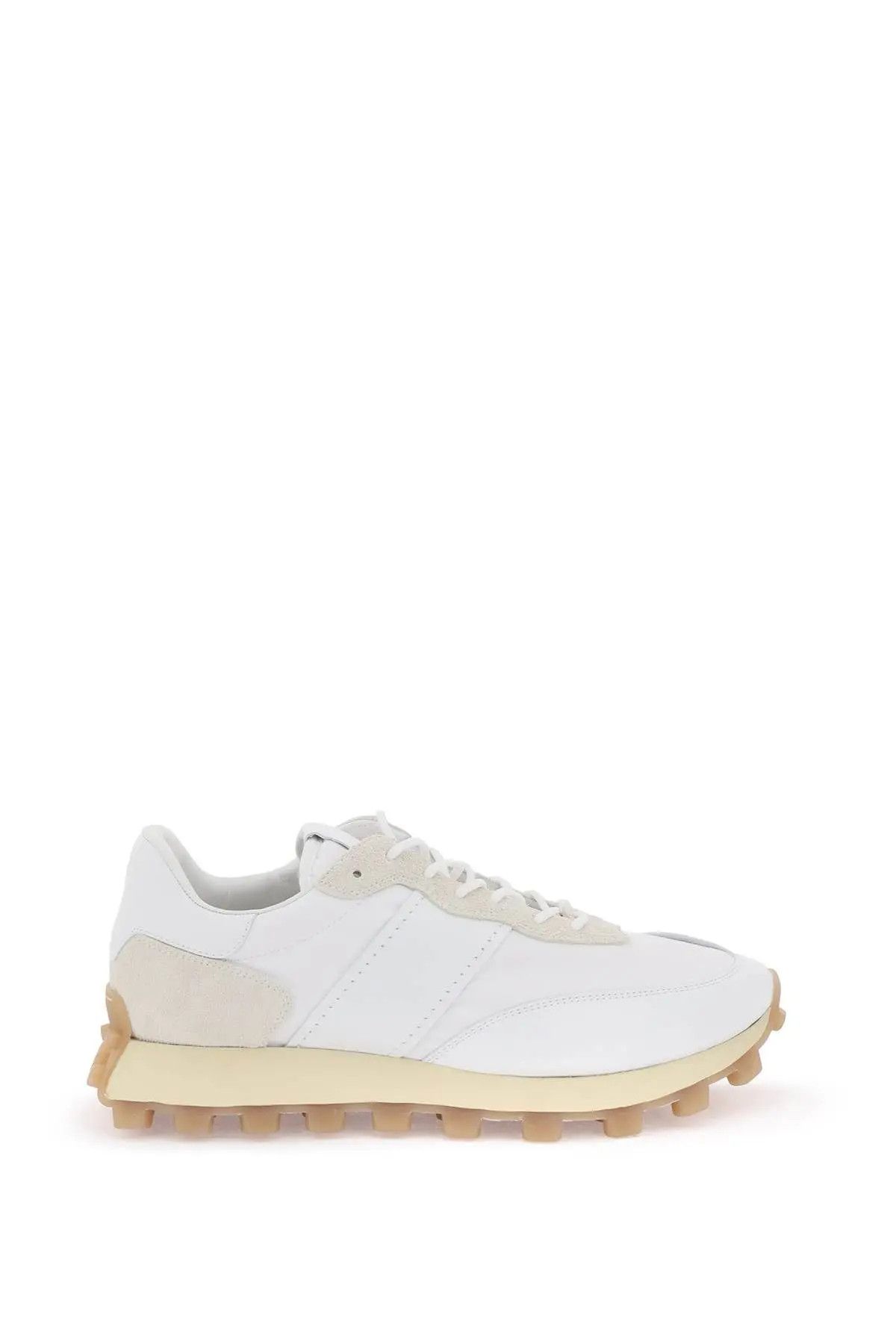 o1s22i1n0324 Leather & Fabric 1t Sneakers in White Beige