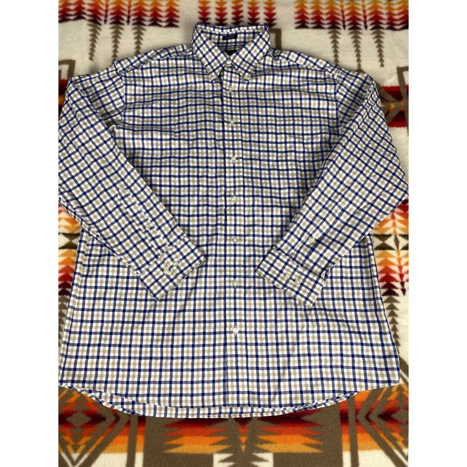 Vintage Hathaway Non Iron Mens XL Button-Down Long Sleeve Plaid Blue & Tan Shirt Mens XL Size US XL / EU 56 / 4 - 2 Thumbnail