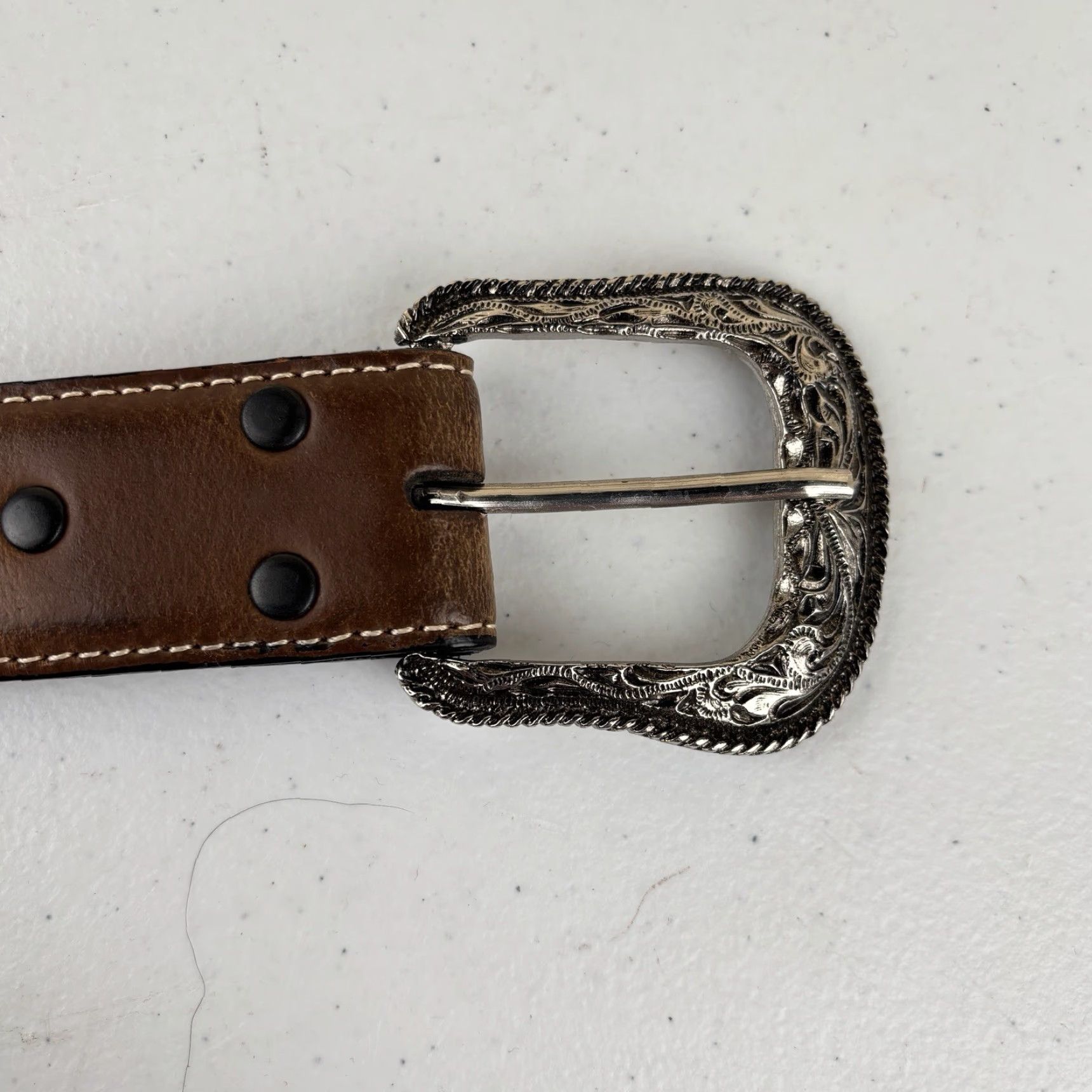 Vintage Nocona Belt Western Belt Mens Black Size 46 Cowboy Rodeo Concho Silver Concho Leather Size 46 - 3 Thumbnail