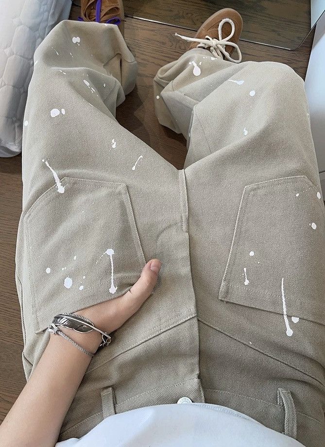 Japanese Brand × Vintage Avant garde reverse front all-over paint splatter pants Size US 29 - 1 Thumbnail