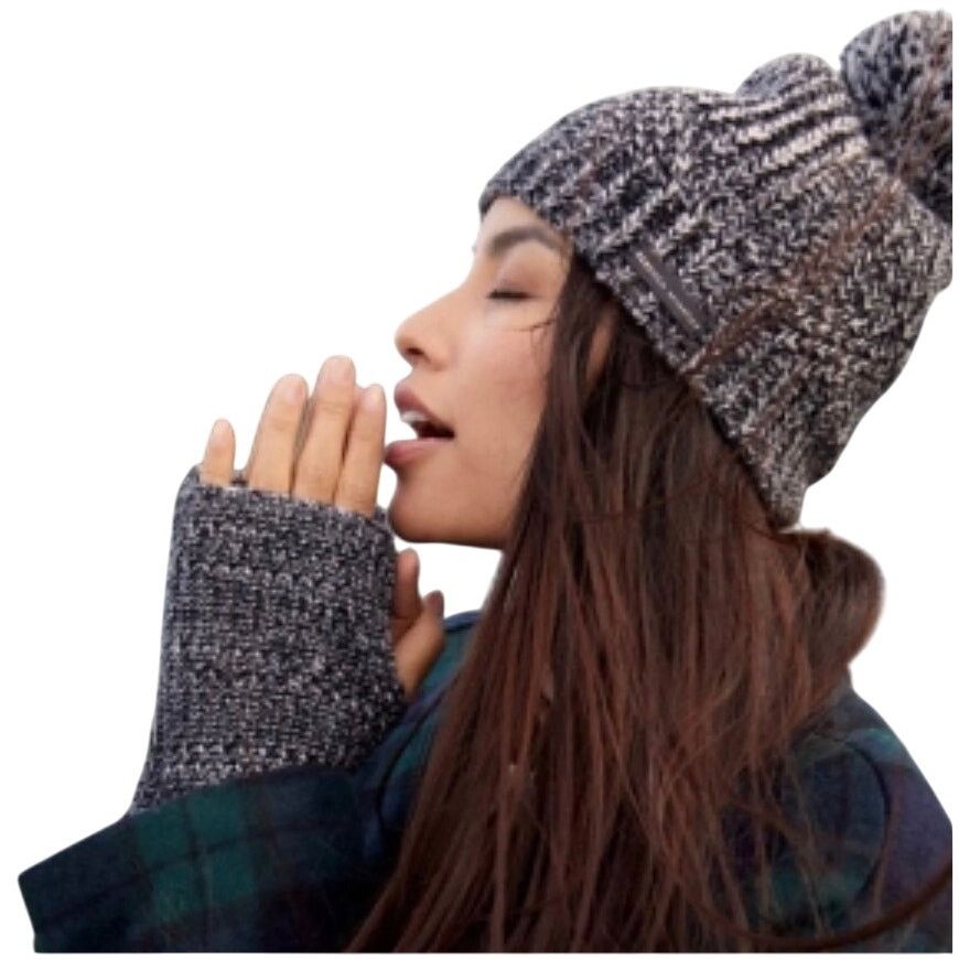 Rebecca Minkoff Rebecca Minkoff Black Marled Arm Warmers + Knit Beanie OS Size ONE SIZE - 1 Thumbnail
