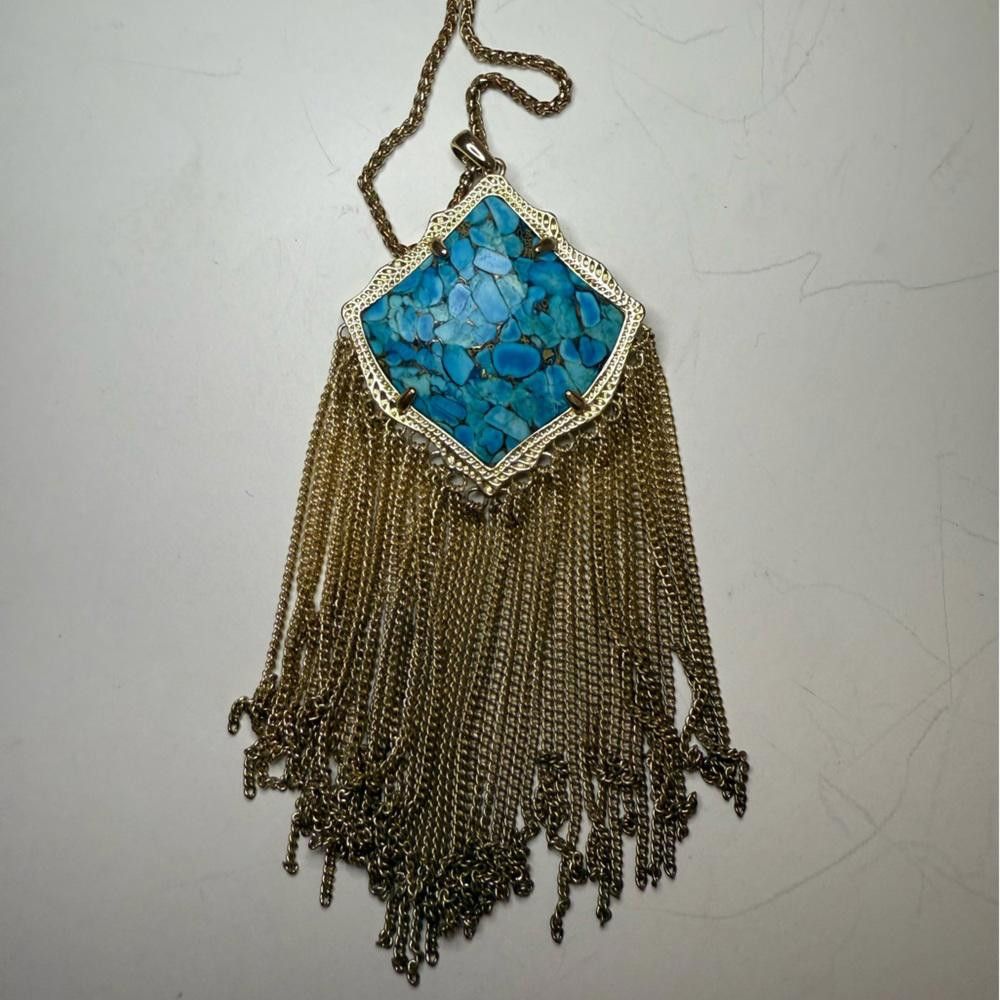 Designer Kendra Scott Kingston Bronze Vein Turquoise Fringe Necklace Size ONE SIZE - 5 Thumbnail