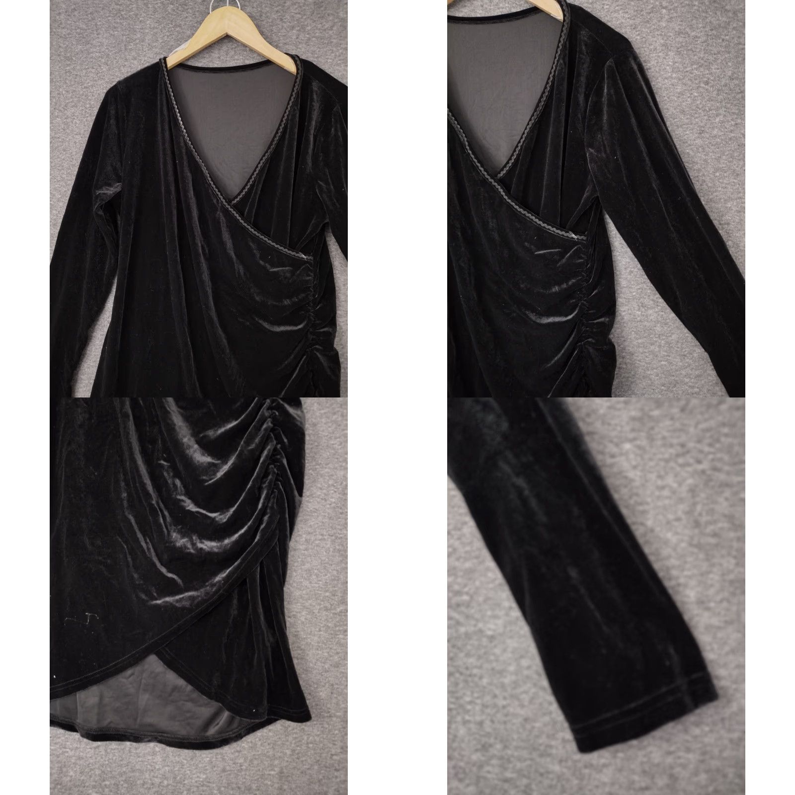Vintage VINTAGE Women's Wrap Dress Black V-Neck - Long Sleeve Knee Length 2XL (XXL) - Velvet, Polyester Spandex - Plus Size - Retro Men’s/Women’s? Size XXL / US 16-18 / IT 52-54 - 8 Thumbnail