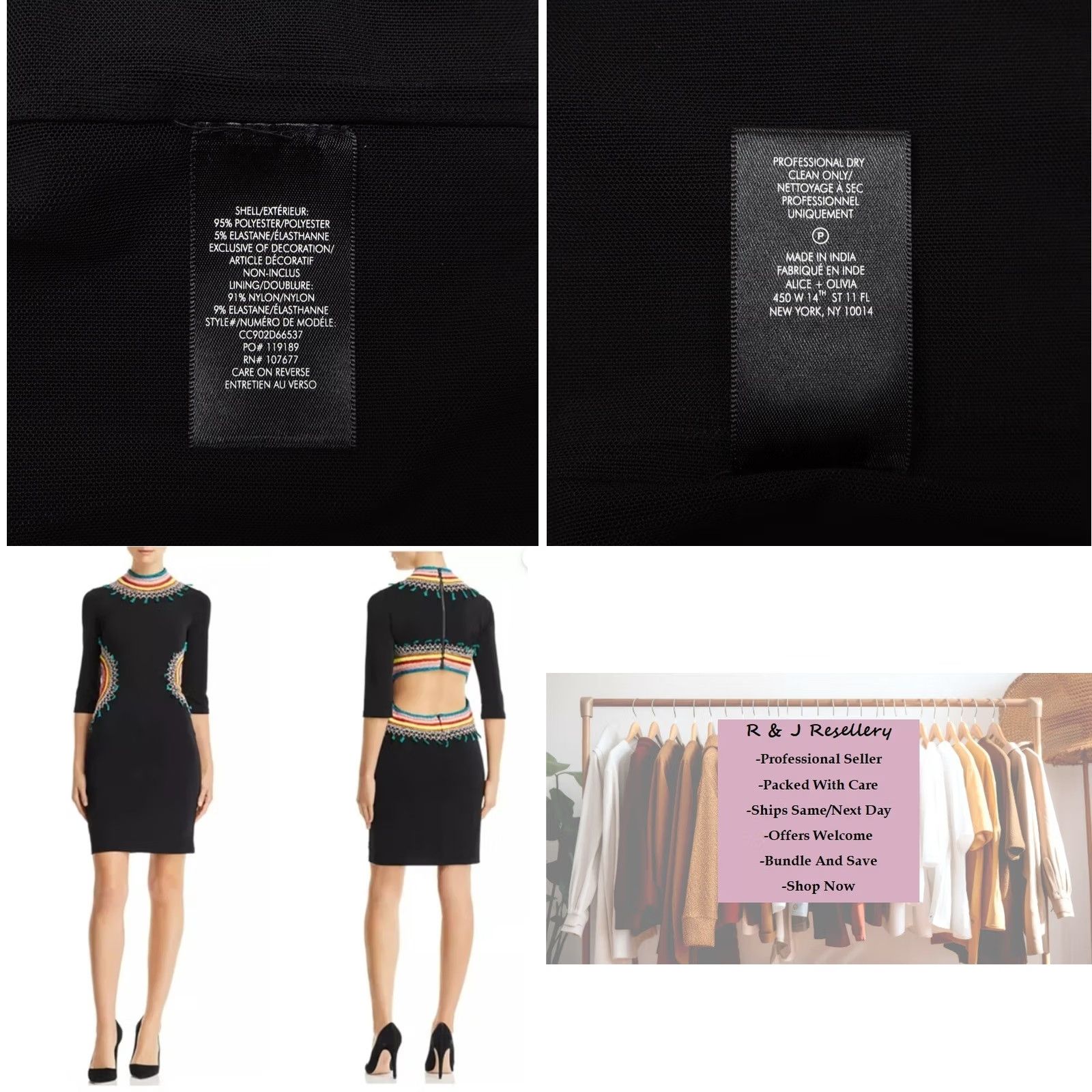Alice + Olivia Alice + Olivia Bod Con Dress Women's Tamson Embroidered Cut Out Back Black Sz 6 NEW Size M / US 6-8 / IT 42-44 - 9 Thumbnail