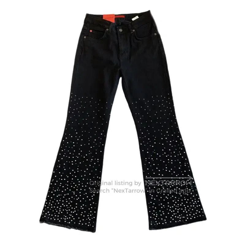 MaxMara Black Denim Pants with Studded Detailing .