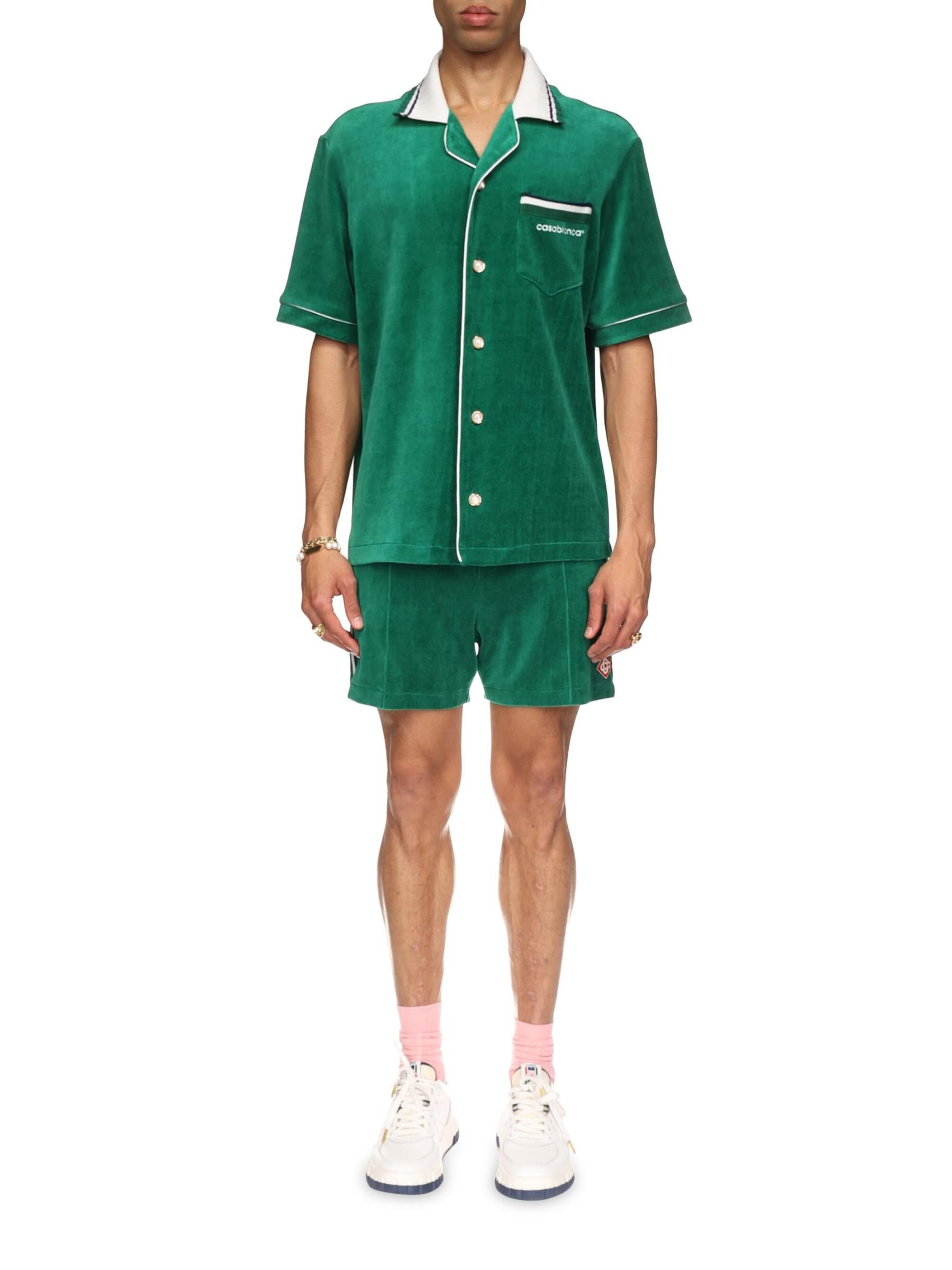 Casablanca os11x0725 Cotton-Blend Velour Short-Sleeve Shirt Evergreen Size US XL / EU 56 / 4 - 6 Thumbnail