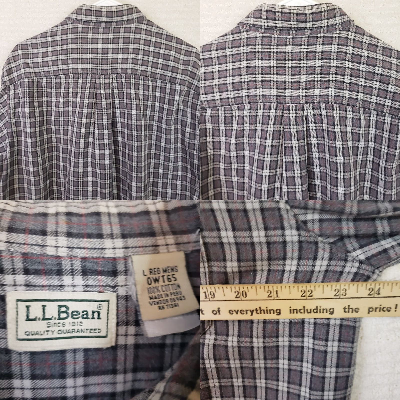 Vintage L.L. Bean Men's L Gray Red Flannel Plaid Button-Up Shirt Regular Fit Cotton Soft Casual Outdoor Size US L / EU 52-54 / 3 - 8 Thumbnail