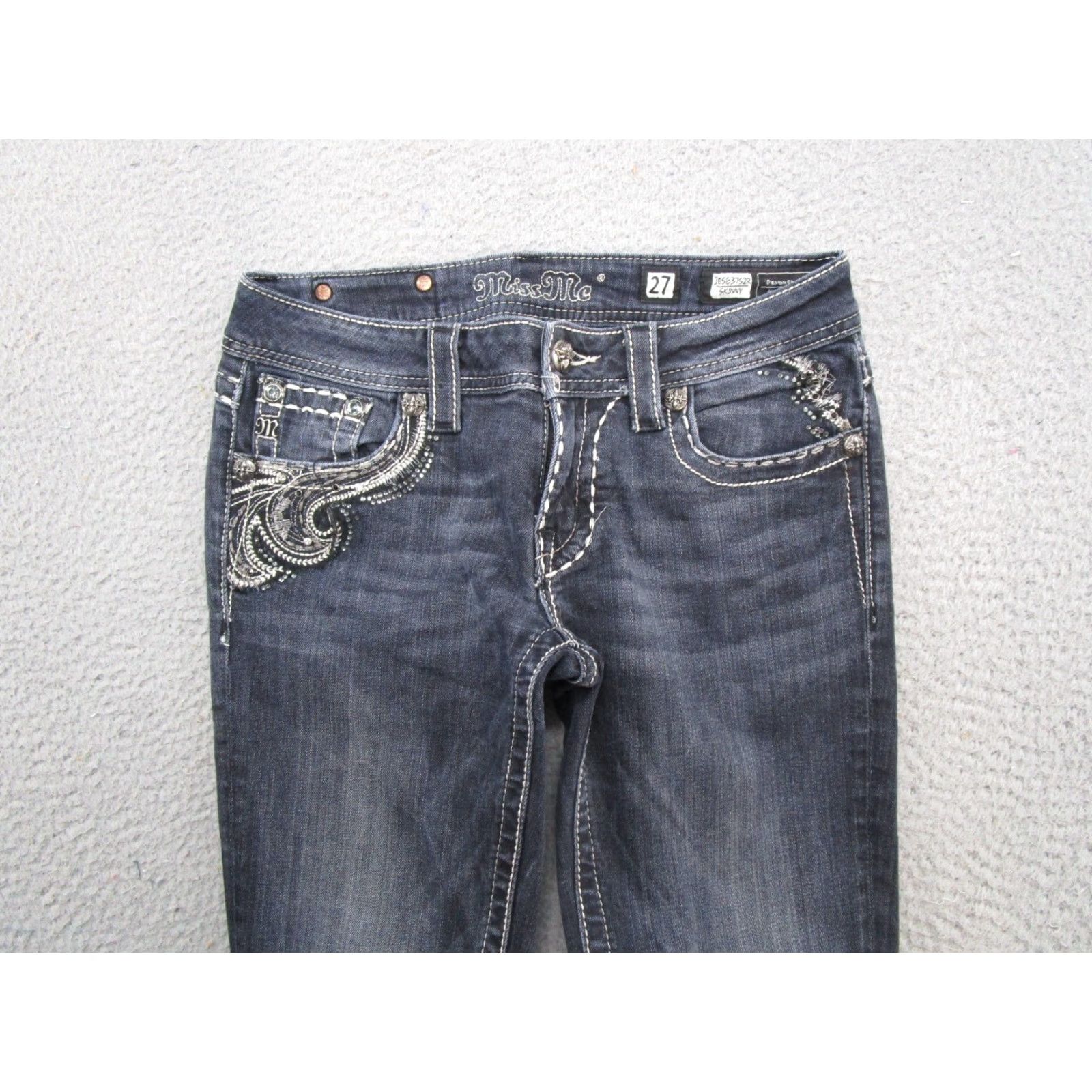 Miss Me Miss Me Jeans Dark Wash Stretch Denim Skinny Women's Size 27 Embroidered Y2K Plain Blue 5-Pocket Design Size 27" / US 4 / IT 40 - 3 Thumbnail