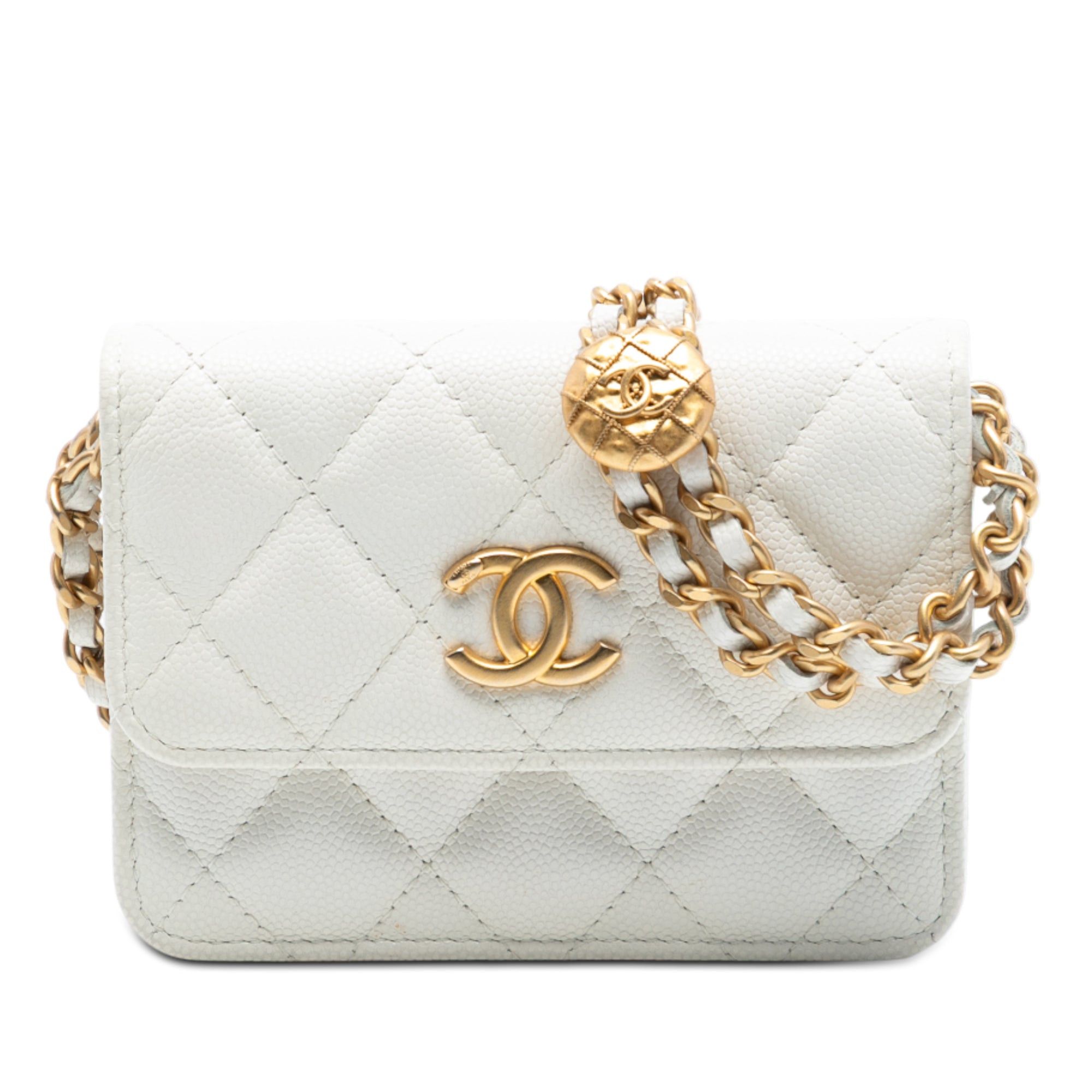 CC Quilted Caviar Medallion Charm Clutch With Chain
