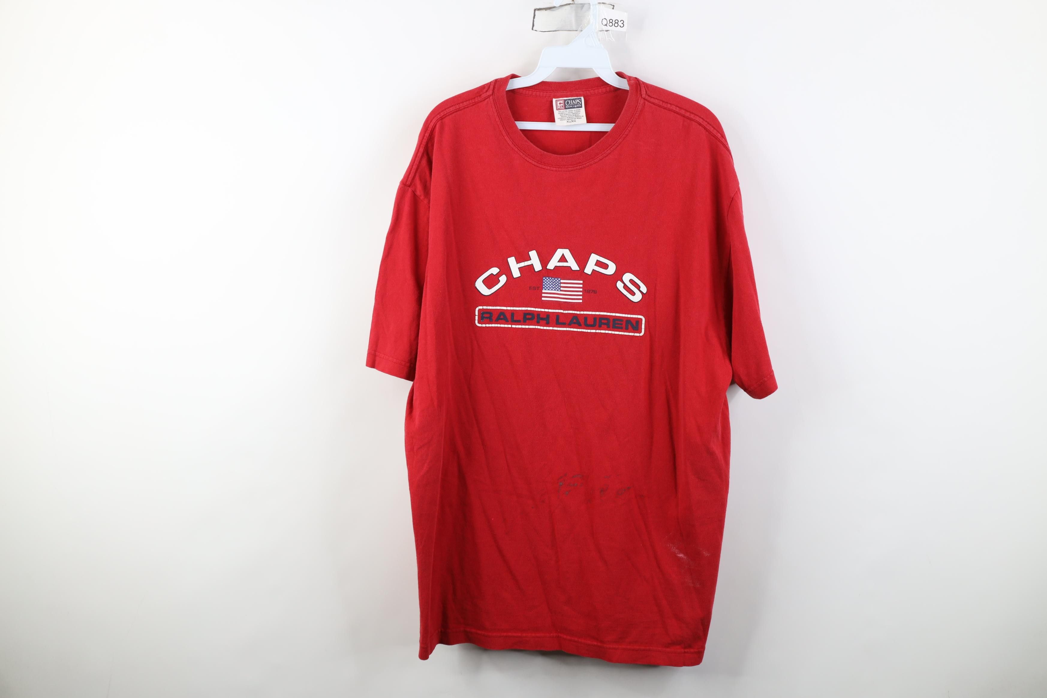 Polo Ralph Lauren Vintage 90s Chaps Ralph Lauren Spell USA Flag T-Shirt Red Size US XL / EU 56 / 4 - 1 Thumbnail