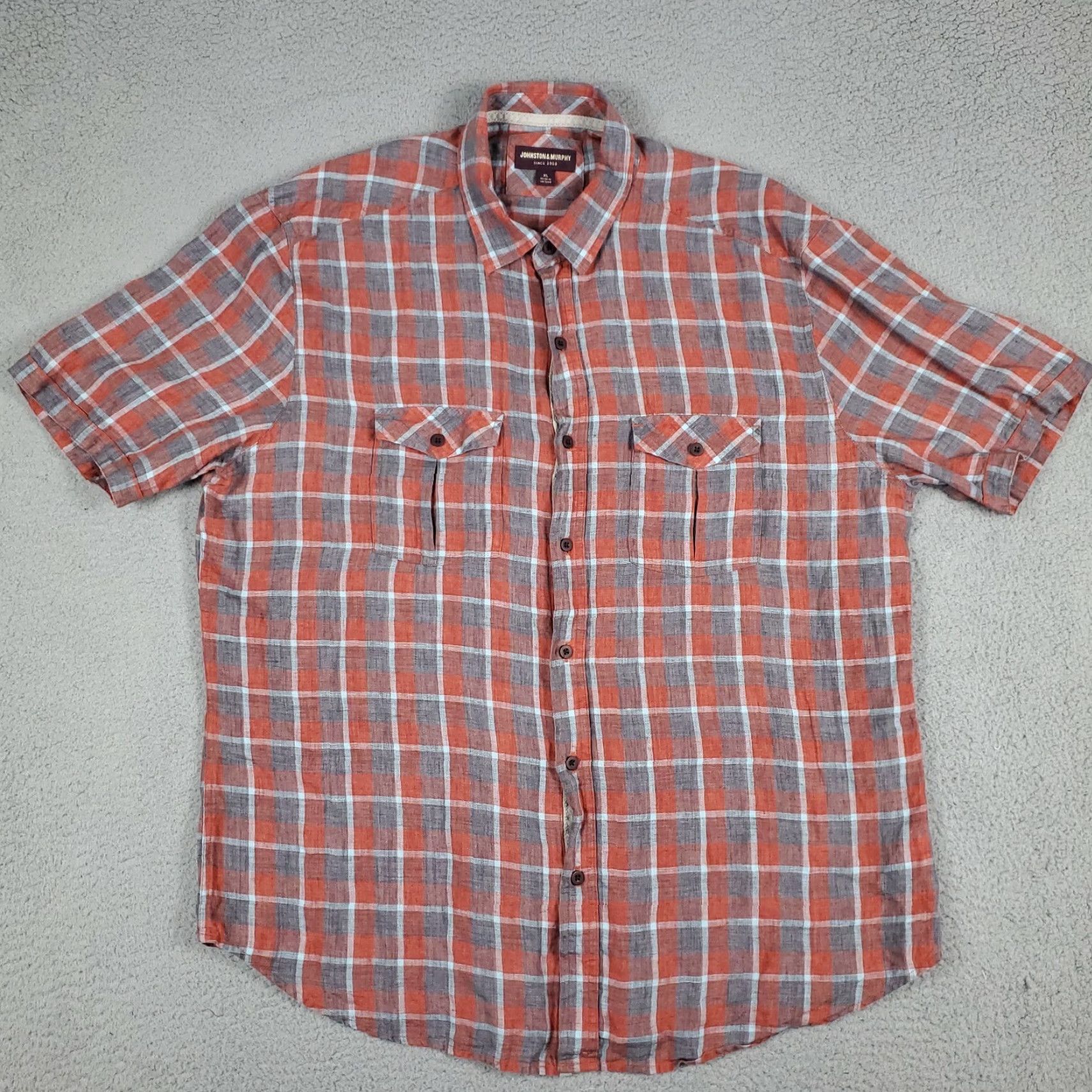 Johnston & Murphy VINTAGE Johnston & Murphy Linen Gray Plaid Long Sleeve Button-Up Shirt Size XL Casual Outdoors Mens Size US XL / EU 56 / 4 - 2 Thumbnail