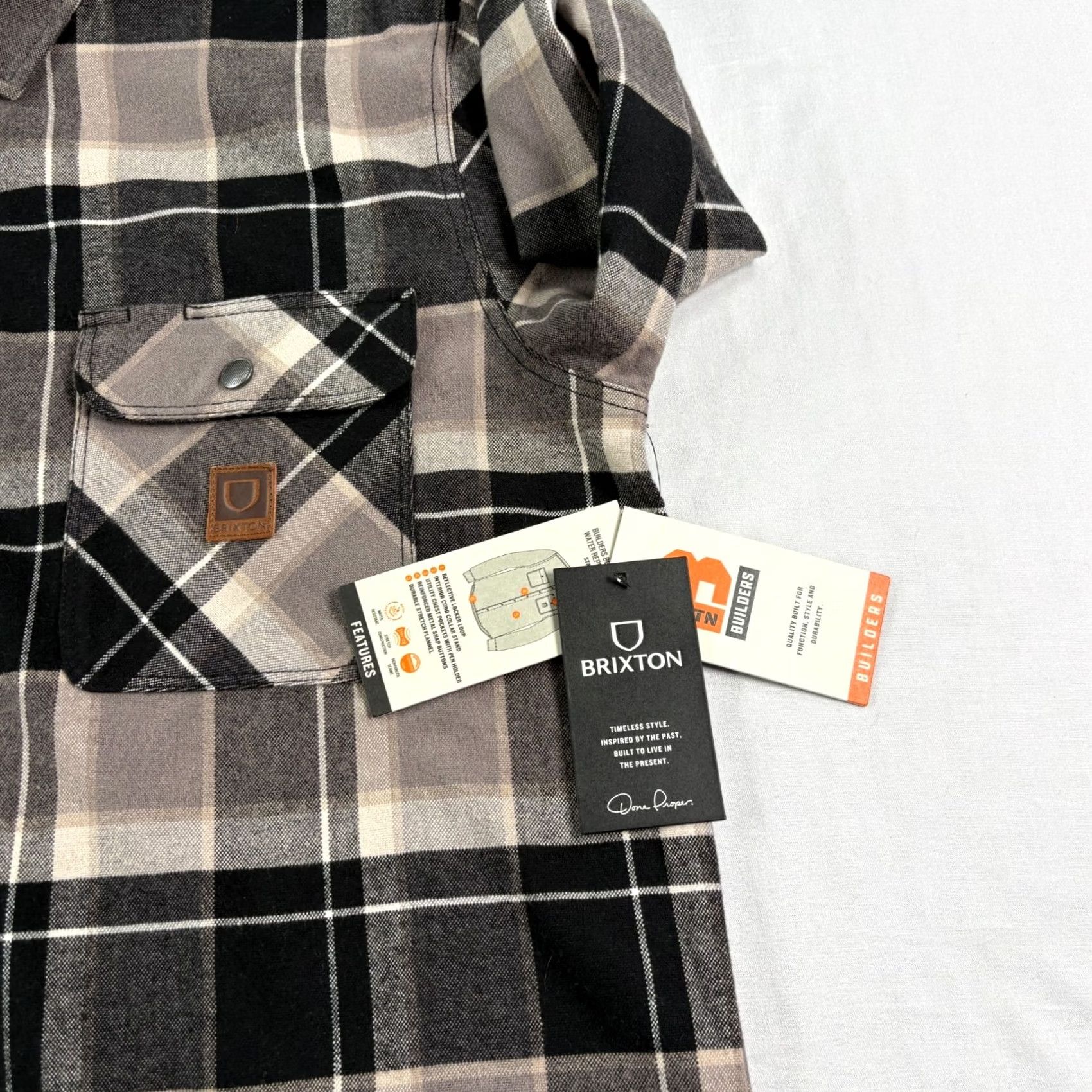 Brixton Brixton Brixon Flannel Shirt Mens M Black Plaid Button-Up Snap Up Long Sleeve Casual Workwear Heavyweight Pockets Size US M / EU 48-50 / 2 - 4 Thumbnail
