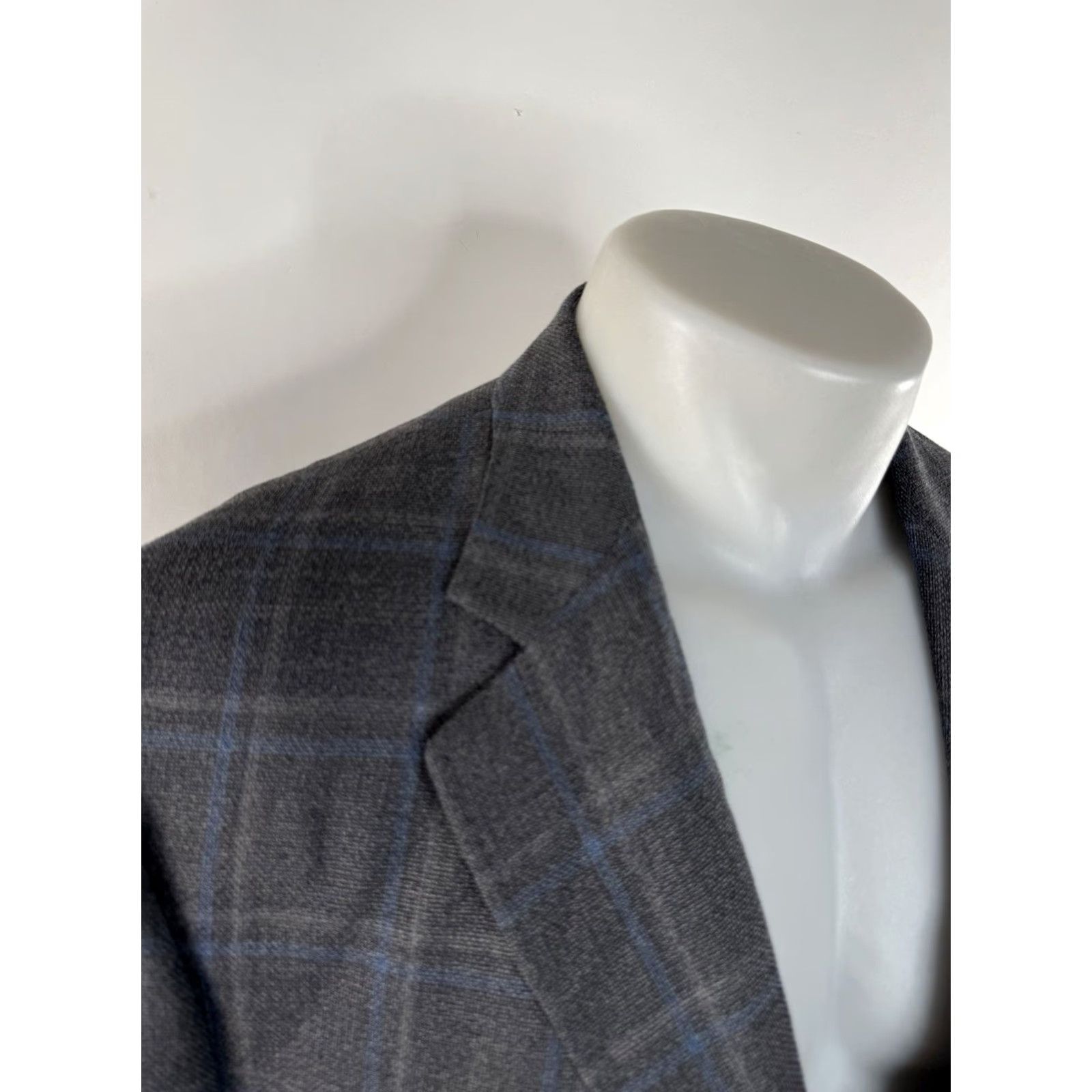 Peter Millar PETER MILLAR Blazer Wool Windowpane Plaid Mens 46 R Gray & Blue JL EXCELLENT Size 46R - 2 Thumbnail