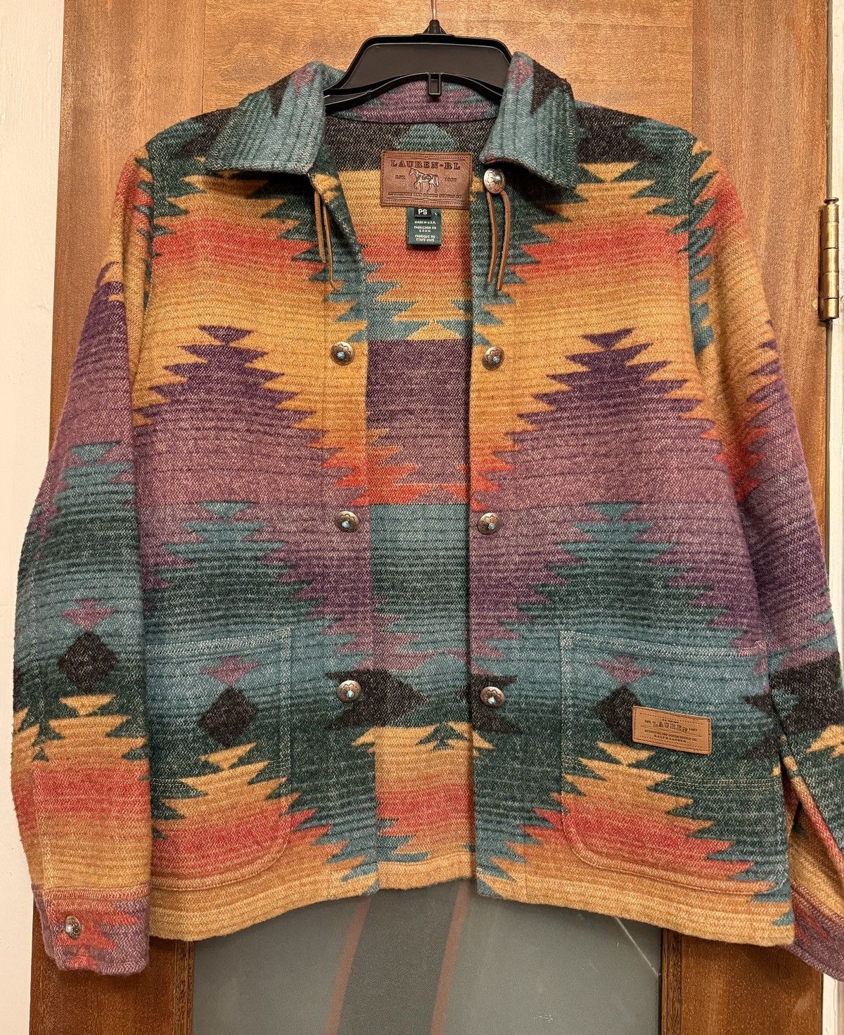 Ralph Lauren Vtg Aztec Wool Blend Concho Southwestern Jacket