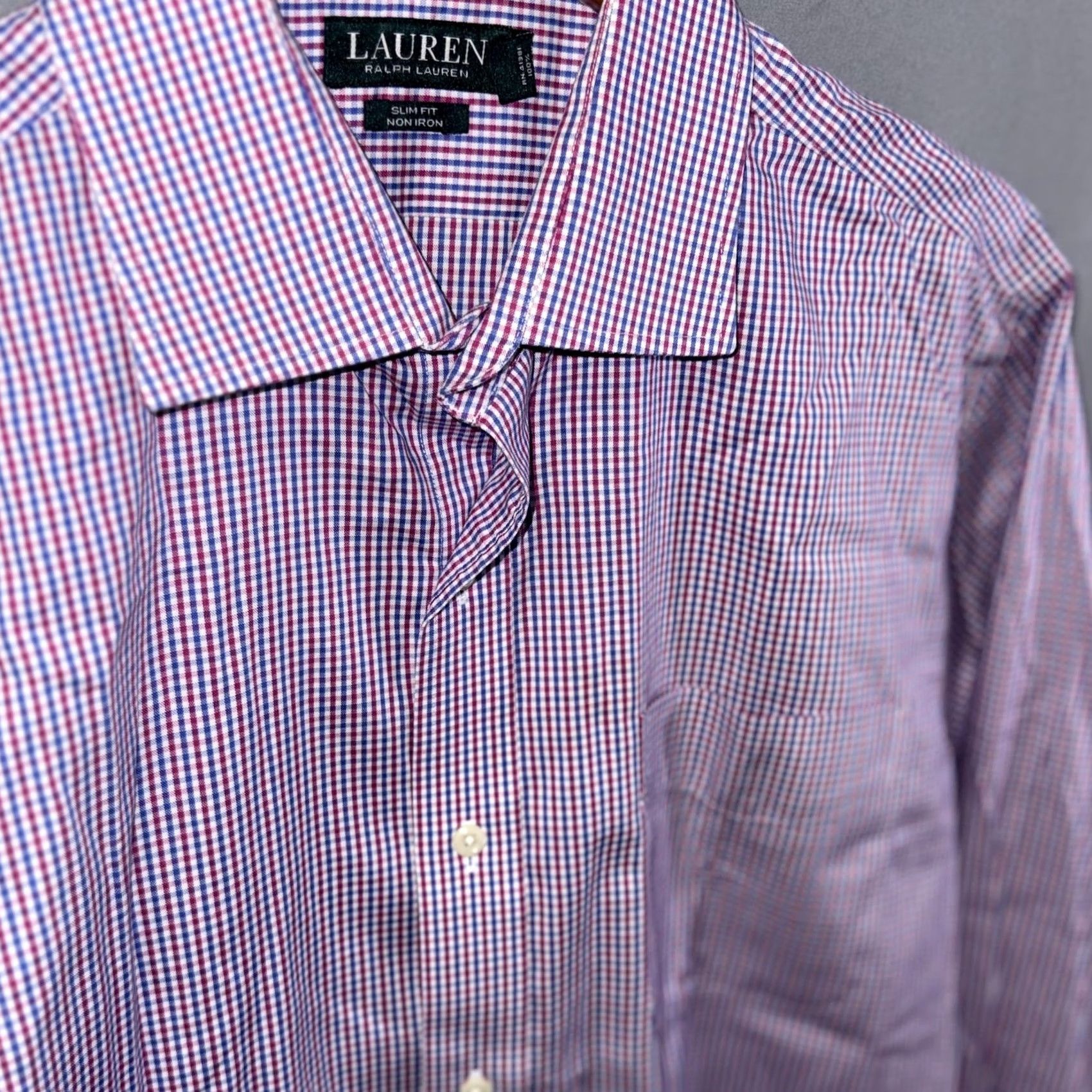 Ralph Lauren Lauren Ralph Lauren Shirt Mens 17 34/35 Purple Gingham Slim Fit Non-Iron Dress Shirt Womens? Size 46R - 3 Thumbnail