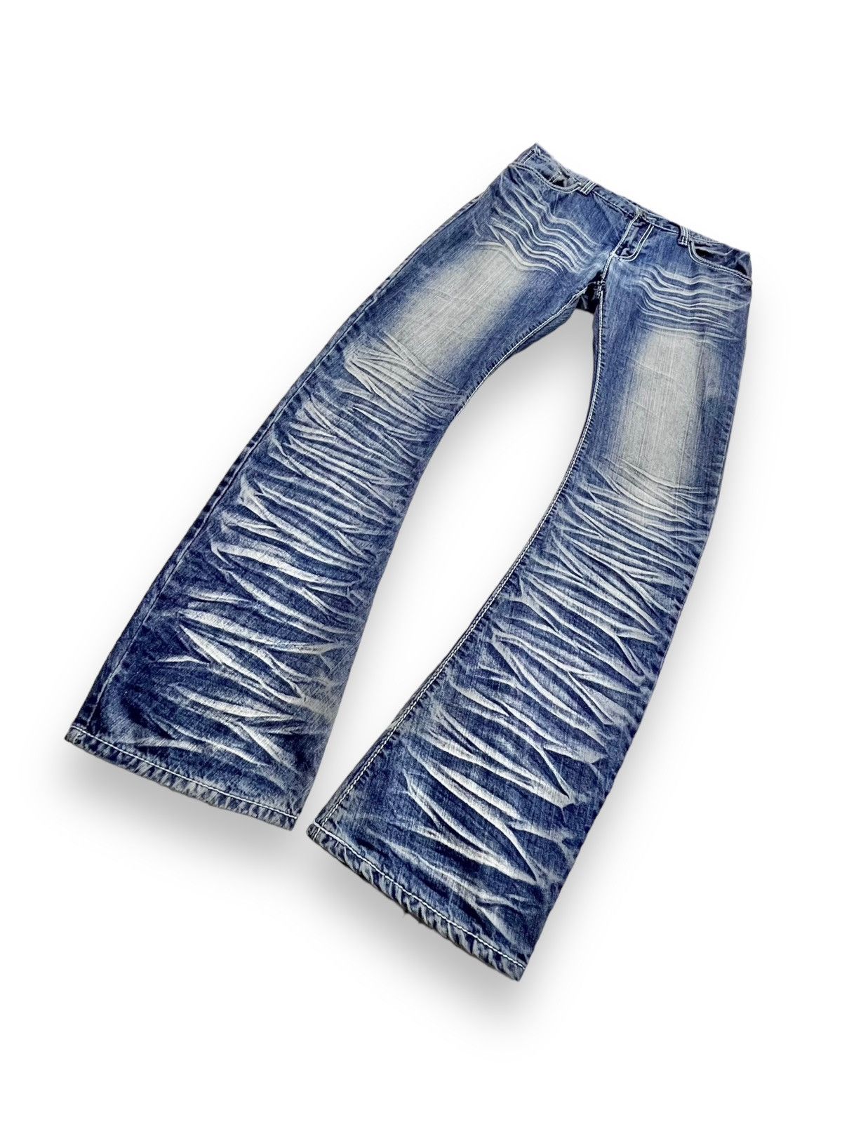 Japanese Brand FYE🔥EVOLUTION JAPAN Punk Curve Leg Flare Whiskered Denim💥 Size US 31 - 4 Thumbnail