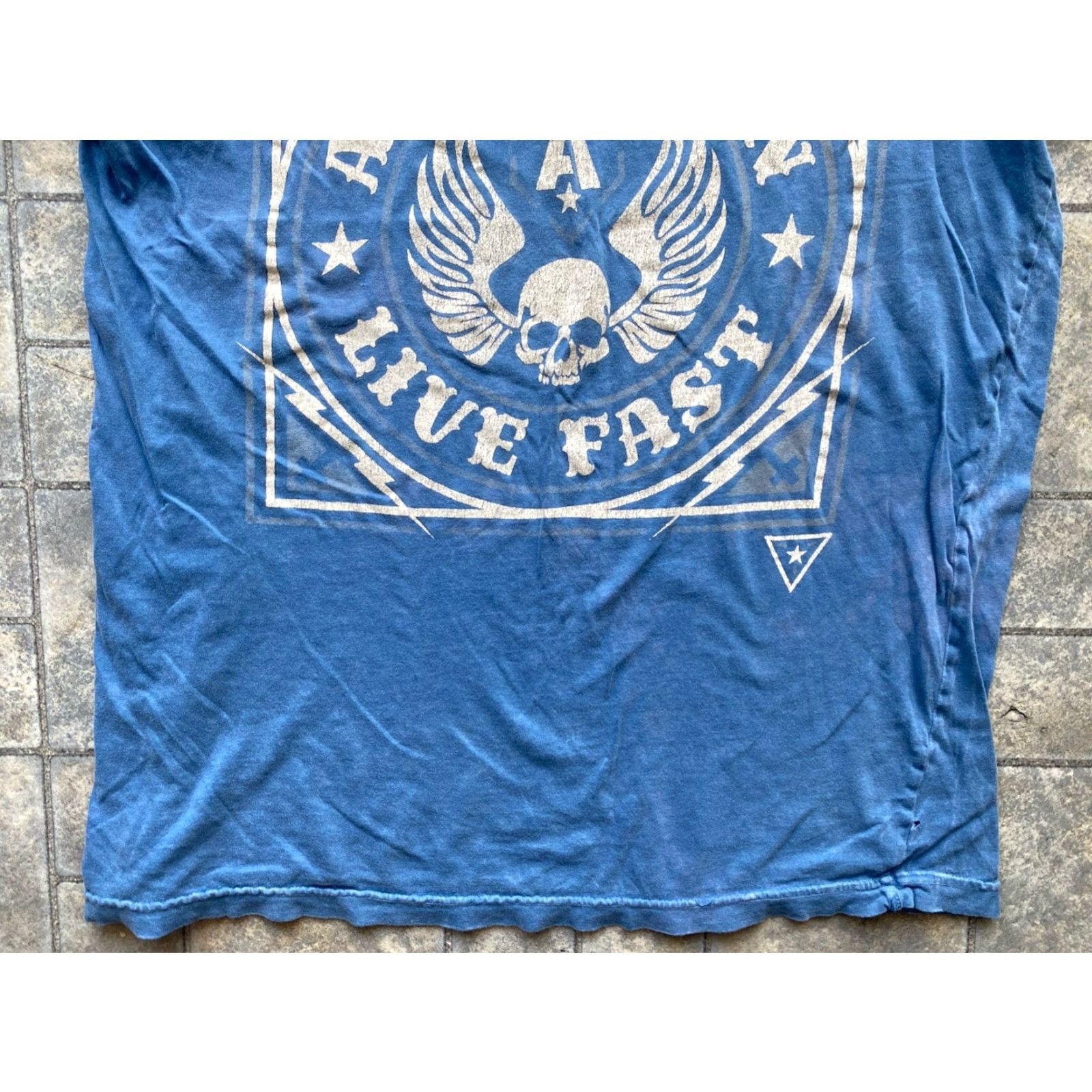 Affliction Affliction T-Shirt Men XL Blue Live Fast Skull Wings Size US XL / EU 56 / 4 - 2 Thumbnail