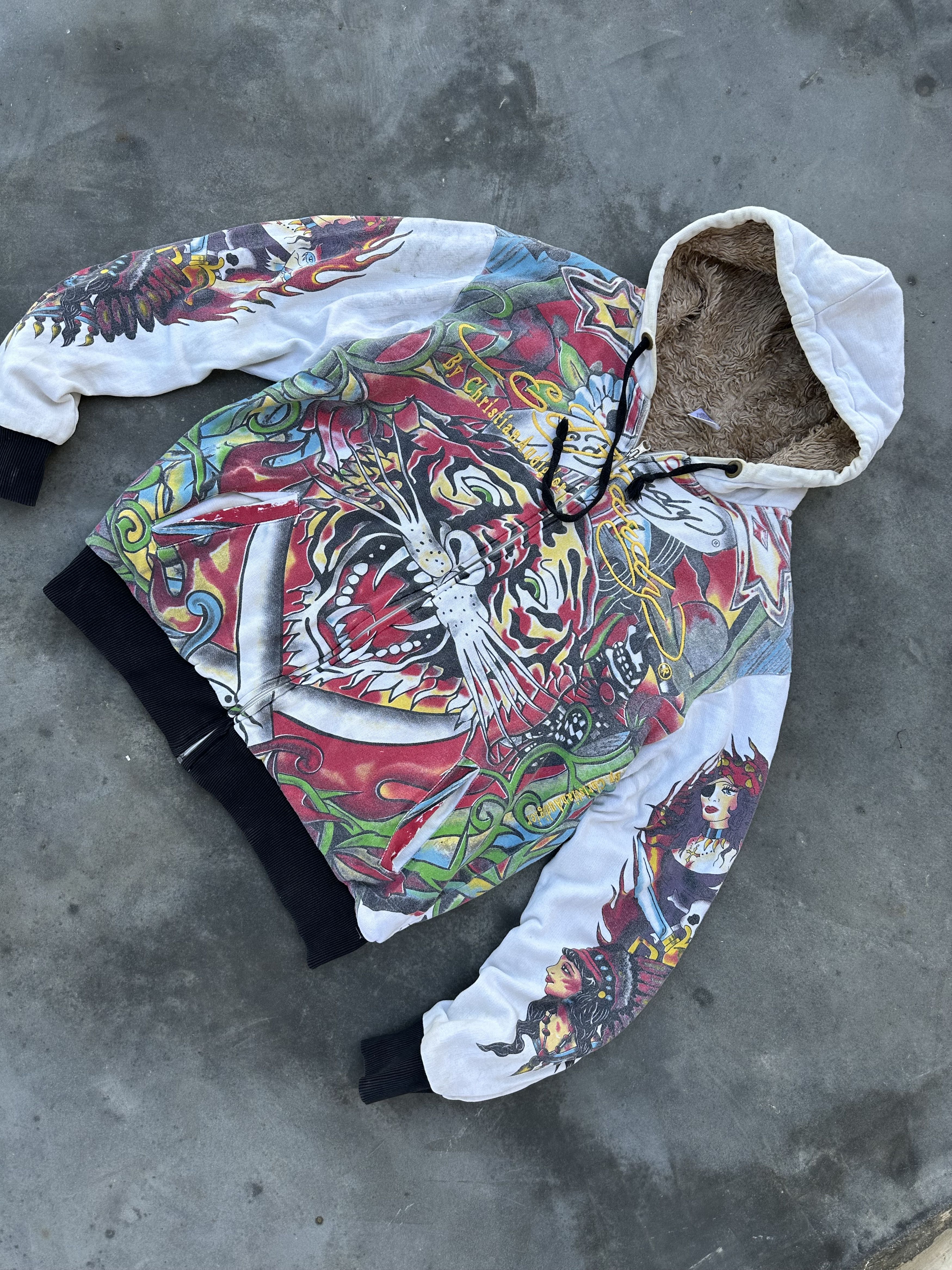 Ed Hardy Tiger Tattoo All-Over Print Sherpa Hoodie
