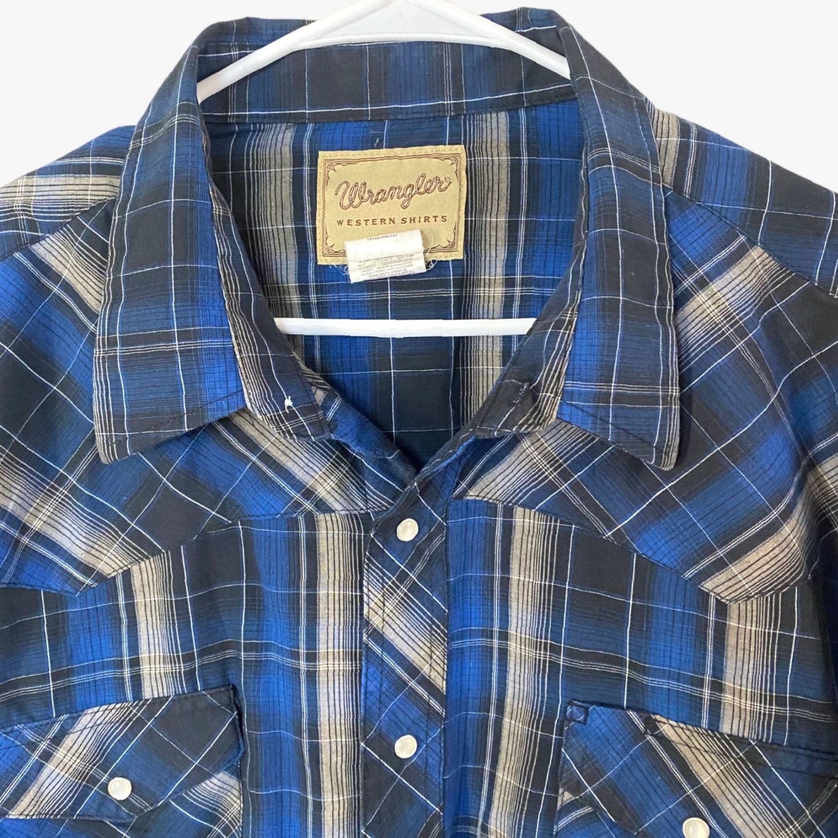 Wrangler VINTAGE Wrangler Western Pearl Snap Shirt Blue Plaid Long Sleeve Cowboy Mens 3XL Shirt Size US XXL / EU 58 / 5 - 4 Thumbnail