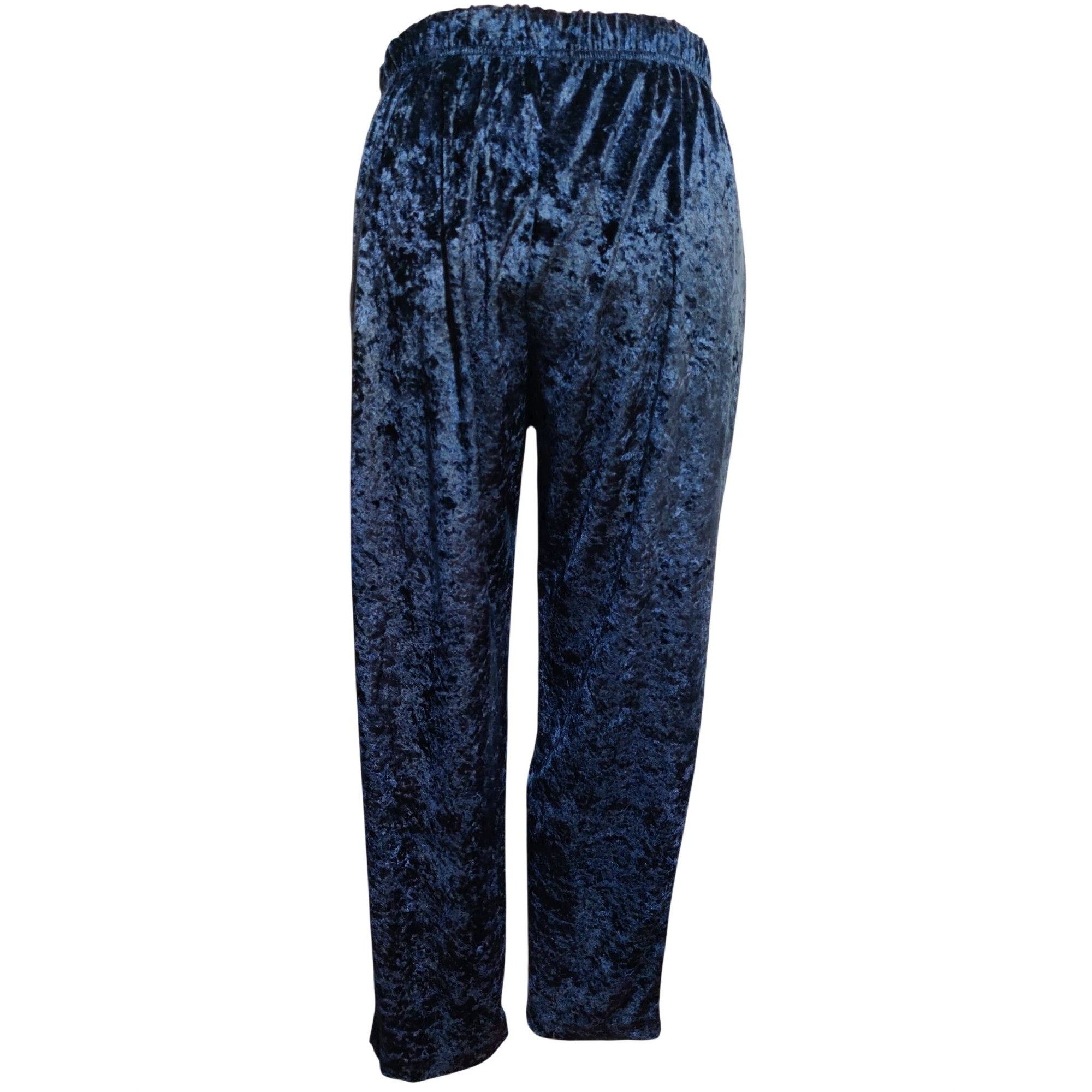 Vintage Womens L Pants Navy Crushed Velour Elastic Waist Soft Stret Size 33" - 2 Thumbnail