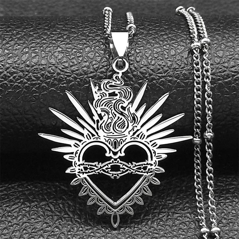 Jewelry Flaming Sacred Heart Pendant Necklace Emblem Talisman Size ONE SIZE - 1 Thumbnail