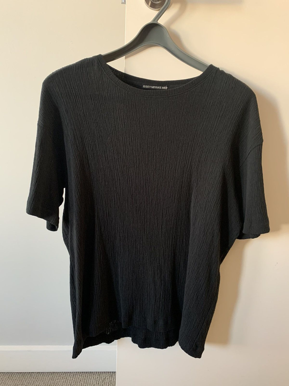 image of Issey Miyake Textured Tshirt in Black, Men's (Size Medium)