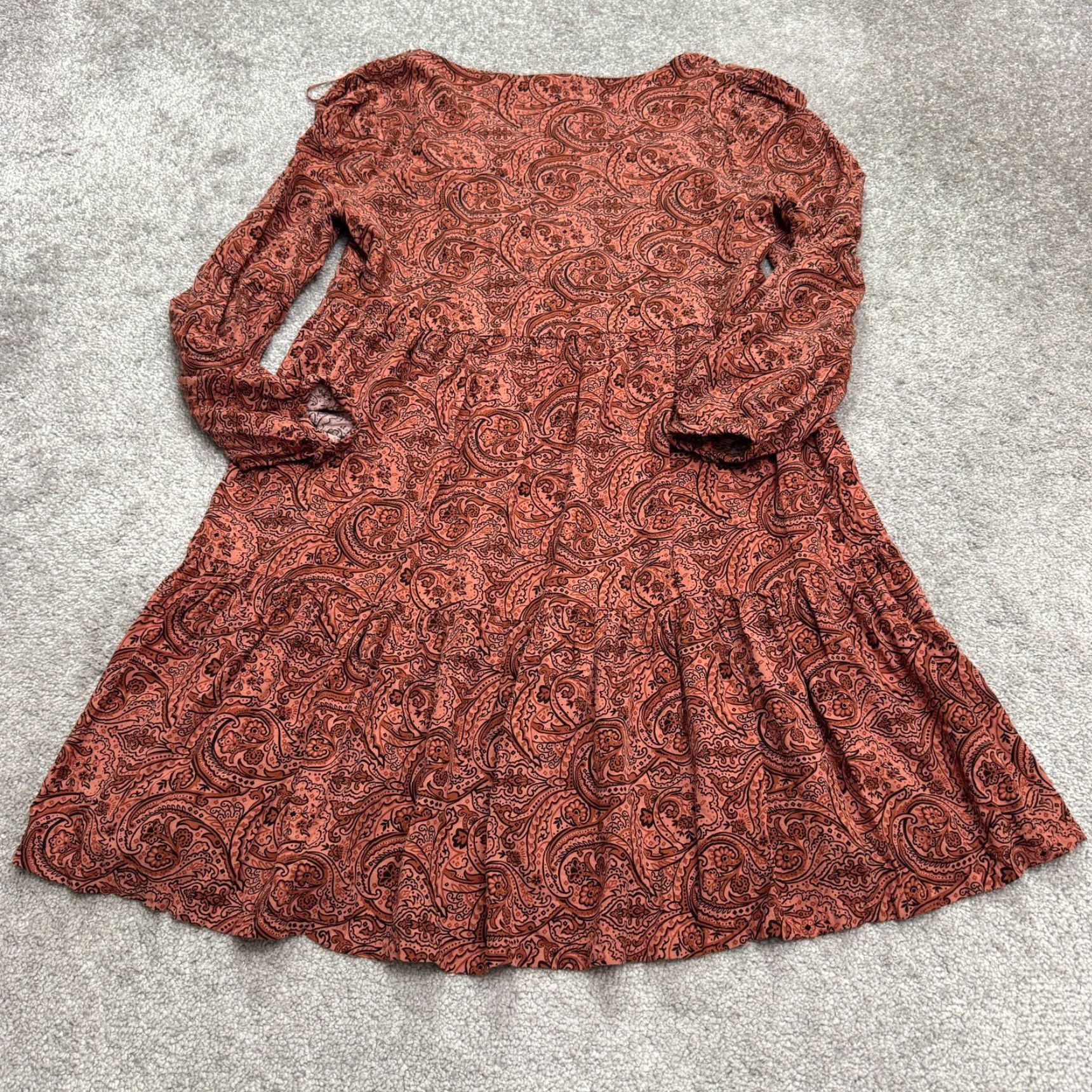 Lucky Brand VINTAGE Lucky Brand Paisley Boho Short Sleeve Mini Dress Womens XS Red Rayon Casual Summer Size XS / US 0-2 / IT 36-38 - 2 Thumbnail