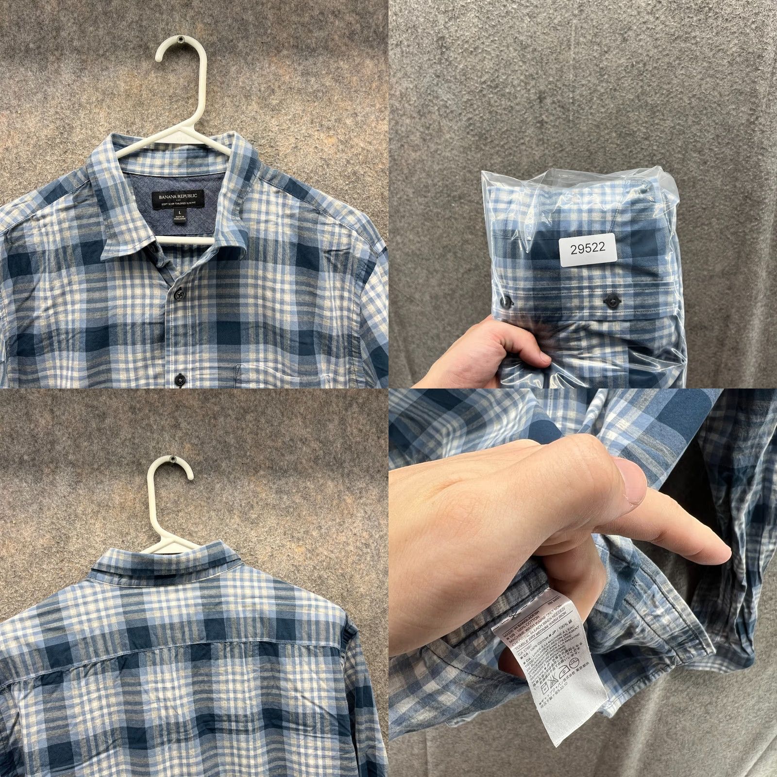 Banana Republic VINTAGE Banana Republic Shirt Men Large Blue Button Down Tailored Slim Plaid Flannel Vintage Size US L / EU 52-54 / 3 - 8 Thumbnail