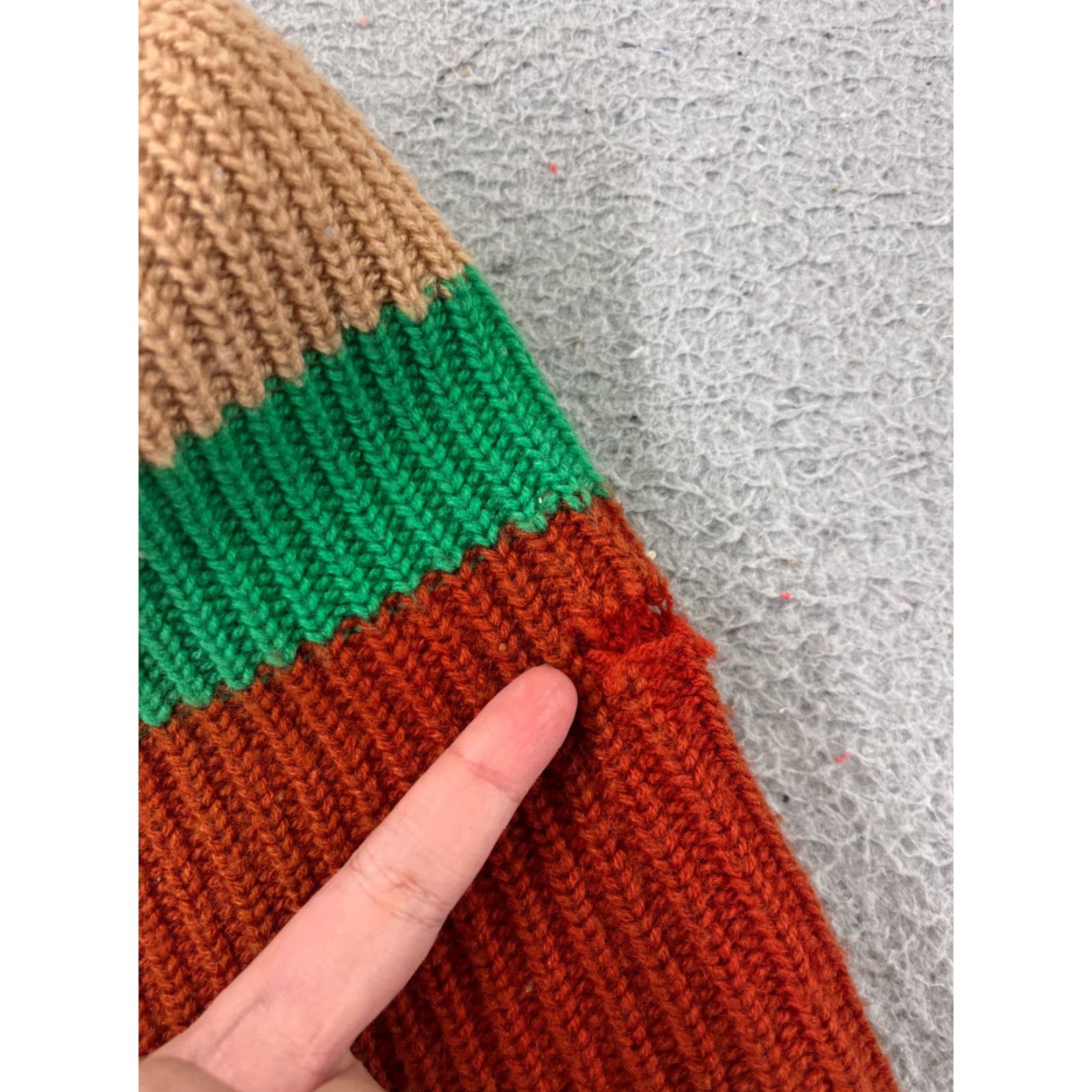 Doublet Red Green Beige Striped Beanie Toque Unisex Adult One Size Double Knit Acrylic Ski Hat Size ONE SIZE - 4 Thumbnail