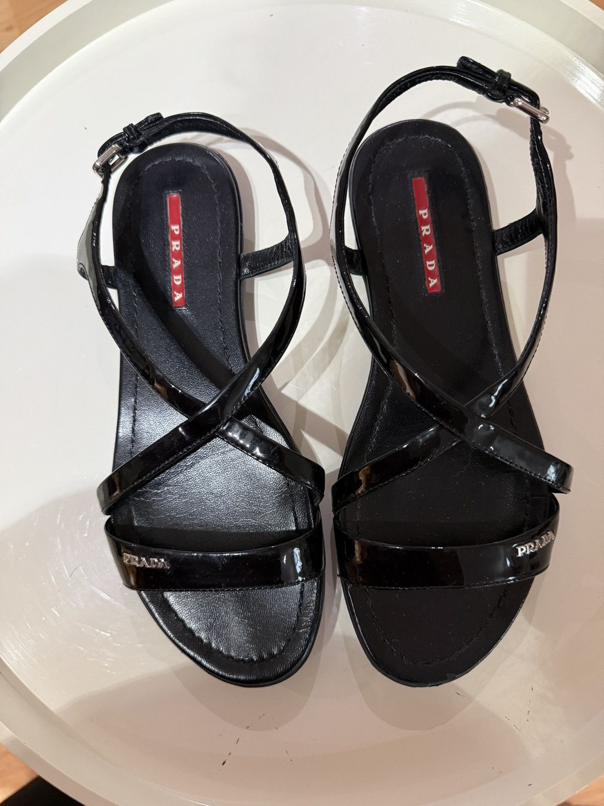 Prada Black Prada Patent Leather Sandal Size US 6.5 / IT 36.5 - 2 Thumbnail