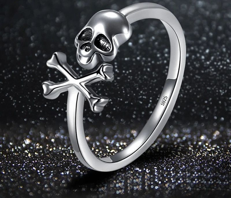Jewelry 925 Sterling Silver Skull Ring Skeleton Size ONE SIZE - 5 Thumbnail