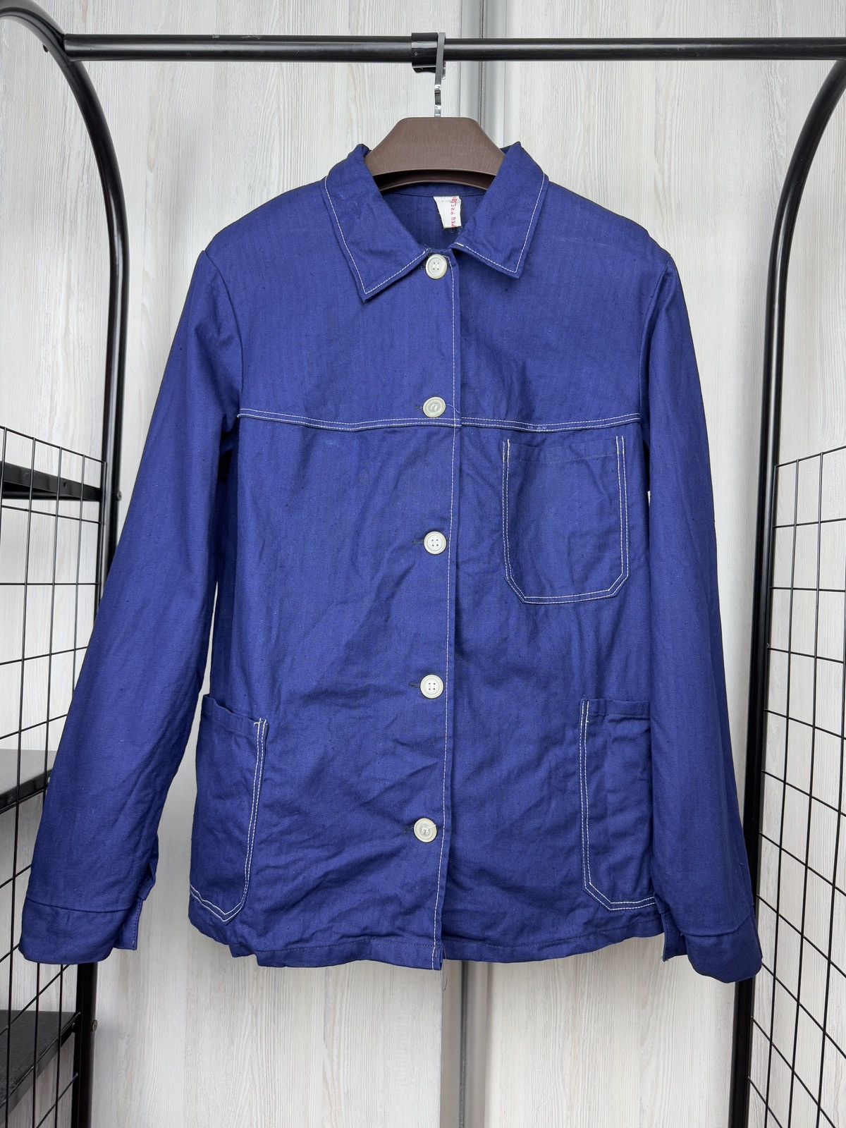 Vintage VINTAGE French Jacket Blue Workwear Herringbone Canvas Chore Size L / US 10 / IT 46 - 2 Thumbnail