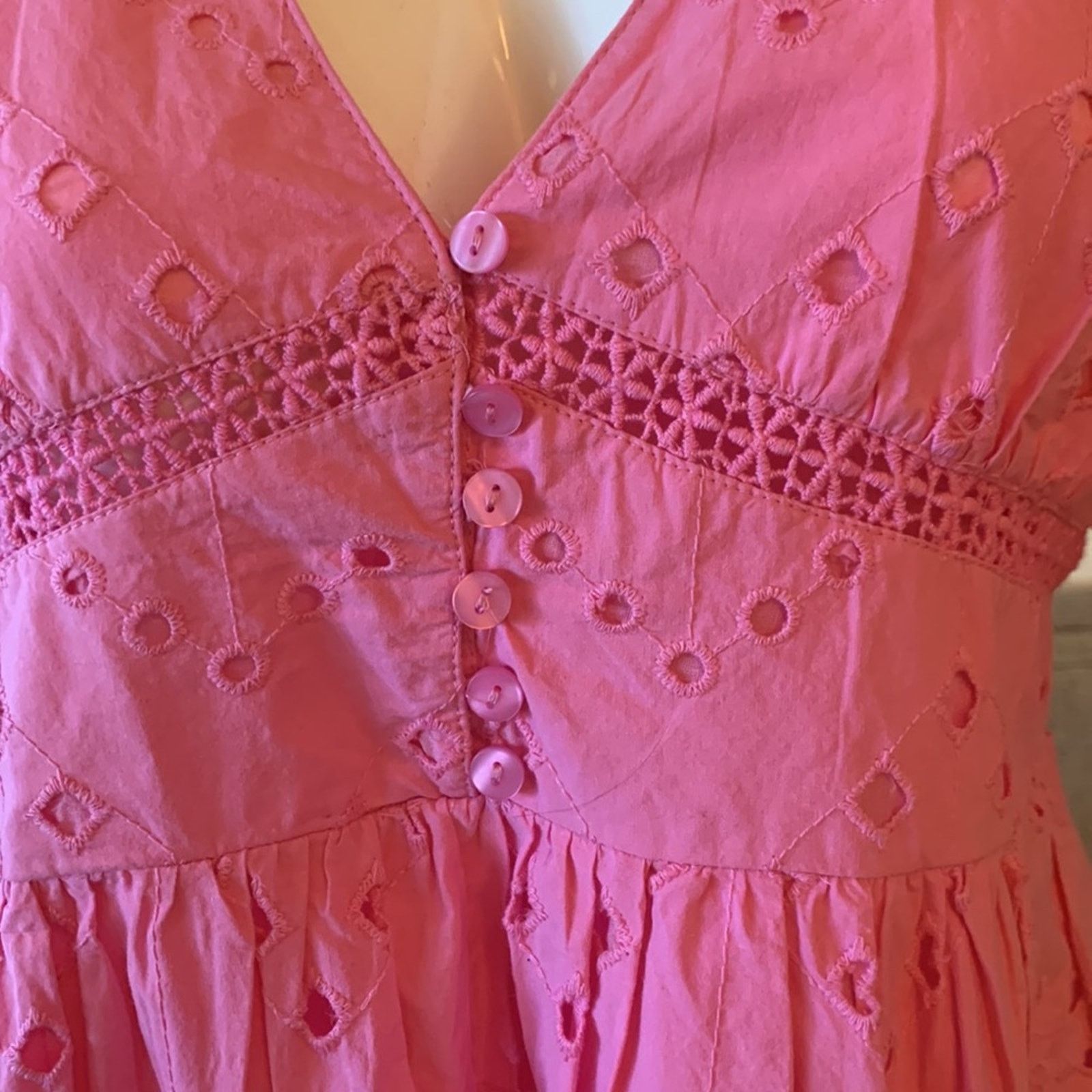 Zara BNWT Zara pink puff sleeve cotton eyelet dress Size L / US 10 / IT 46 - 5 Thumbnail