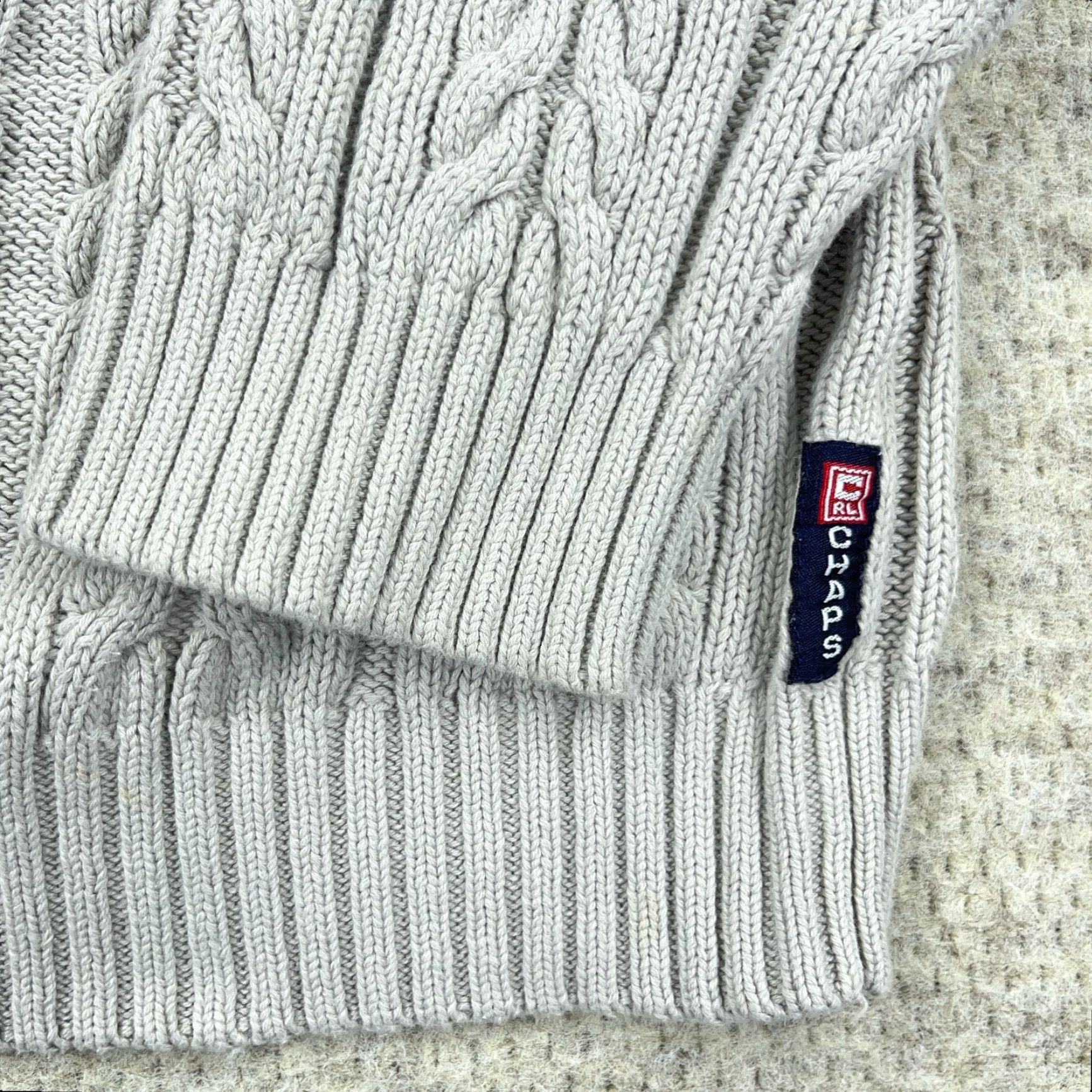 Chaps VINTAGE Chaps Ralph Lauren Sweater Men Large Gray Cable Knit Grandpa Texture 90s Size US L / EU 52-54 / 3 - 3 Thumbnail