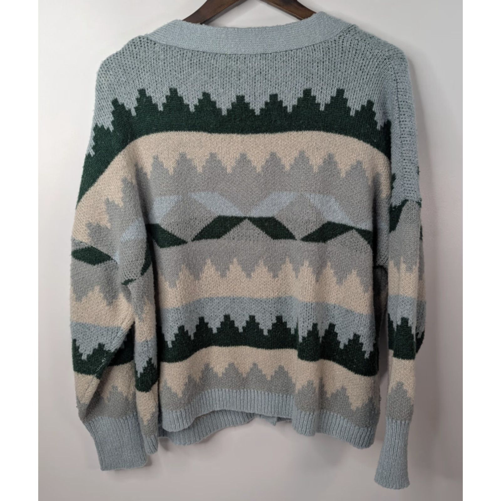 Vintage C&C California Cardigan Women 1X Boxy Jacquard Button V-Neck Knit Lightweight Blue Green Sweater Plus Size Size XL / US 12-14 / IT 48-50 - 4 Thumbnail
