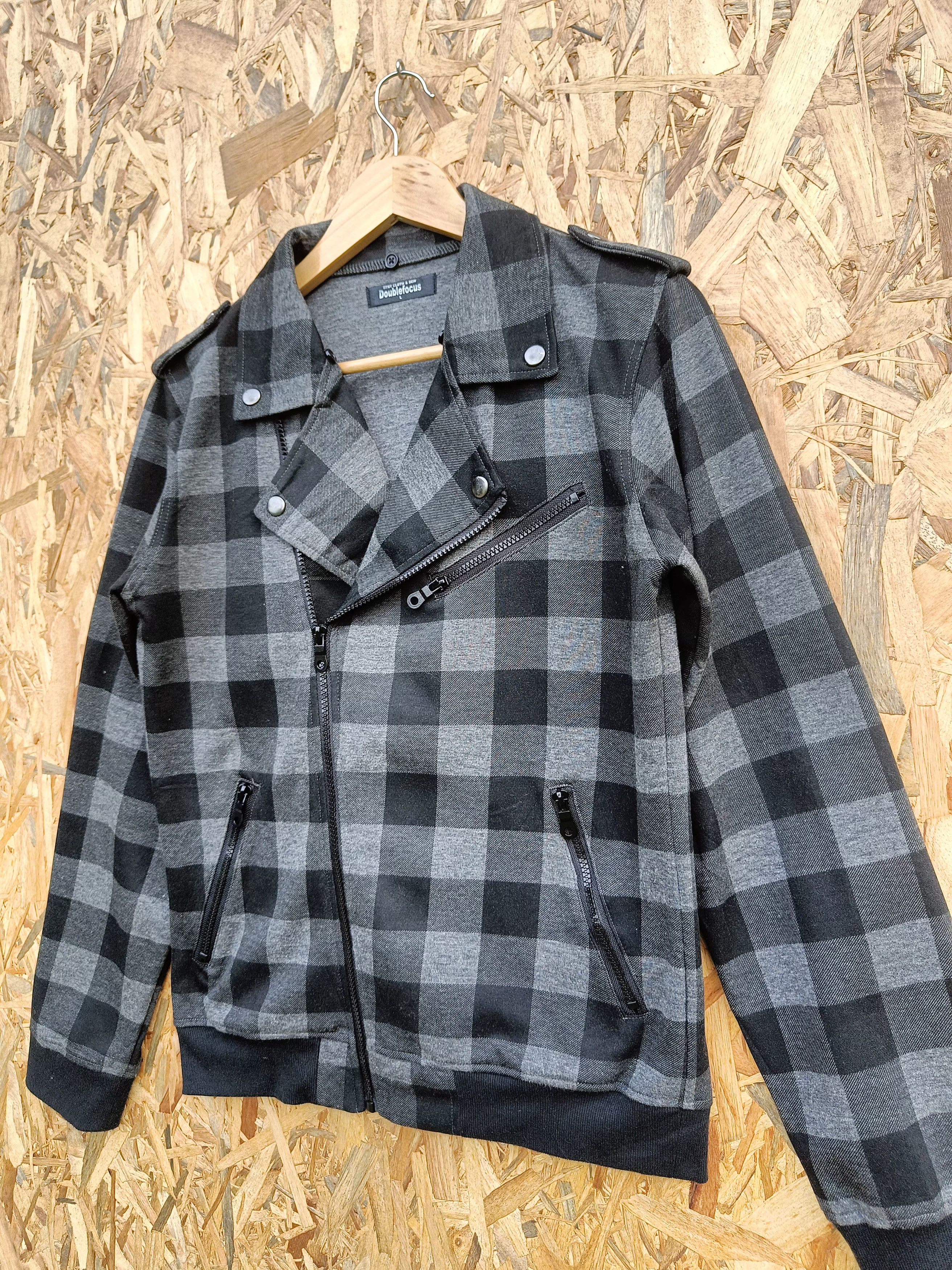 Japanese Brand Double Collar, Checker Zipper Hoodies Punk GrungeJacket Size US L / EU 52-54 / 3 - 7 Thumbnail