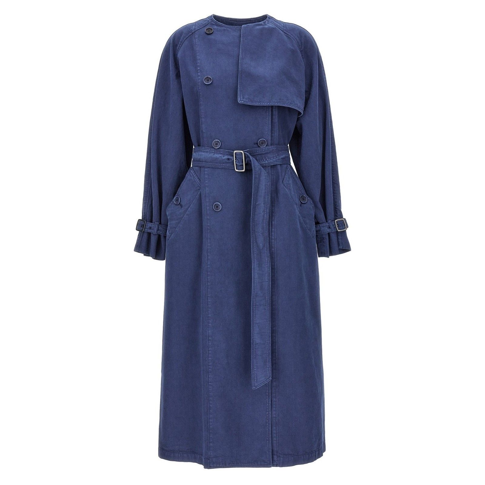 MAX MARA Calao Double Breasted Blue Denim Long Trench Coat N